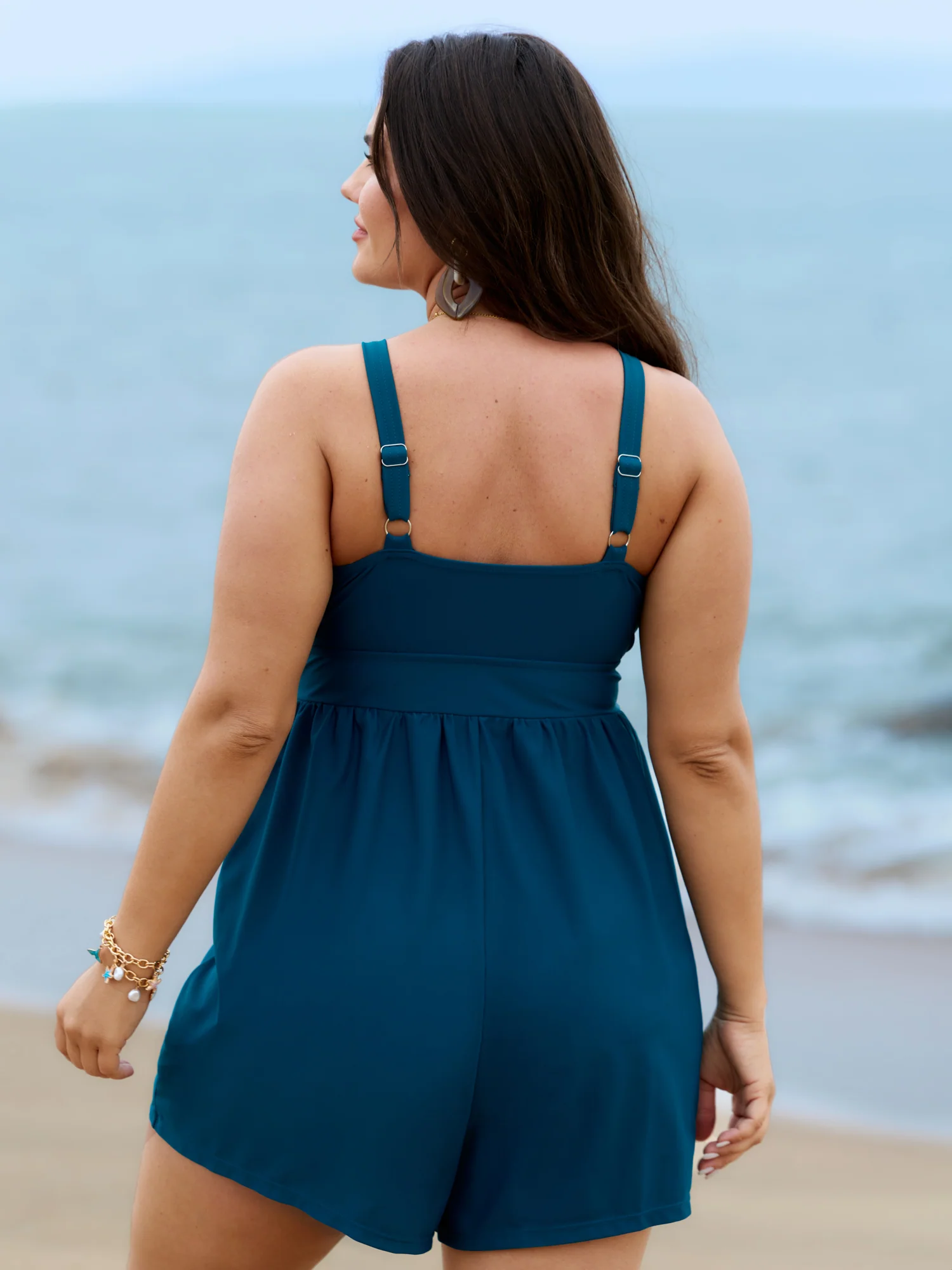 Surplice Neckline Belted Plain One-Piece Swimsuit - Image 11