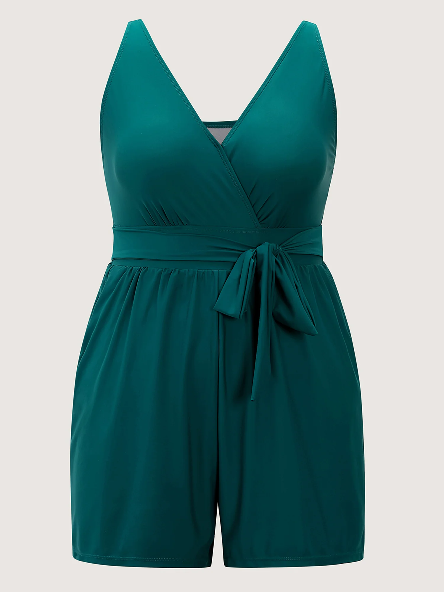 Surplice Neckline Belted Plain One-Piece Swimsuit - Image 24