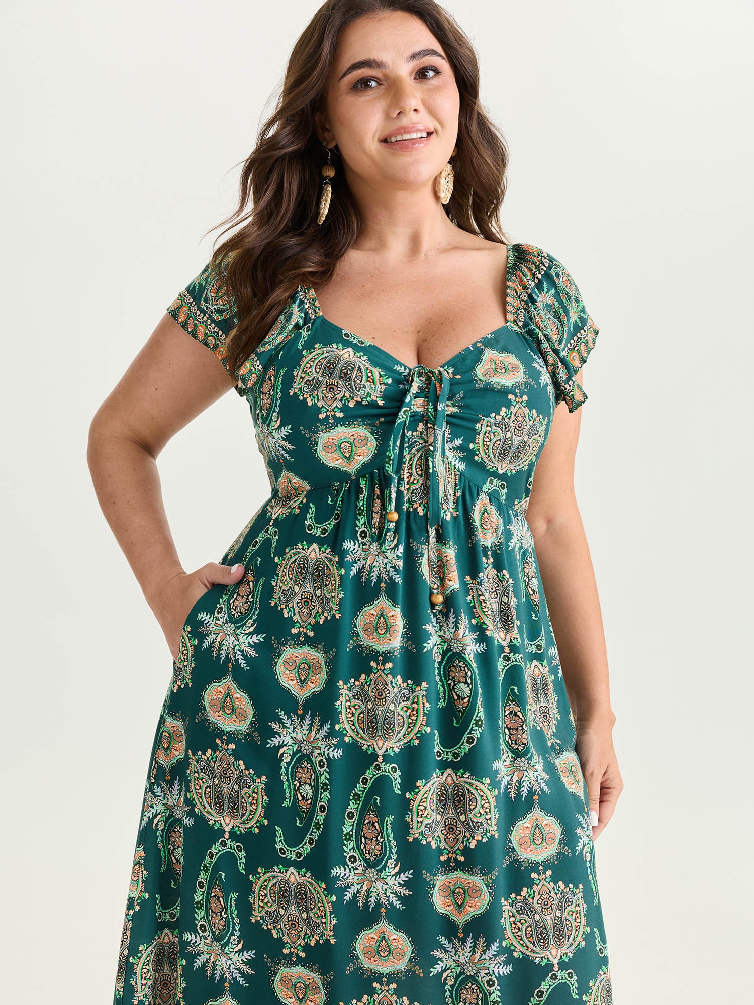 Paisley Print Ruched Adjustable Bodice Maxi Dress - Image 2