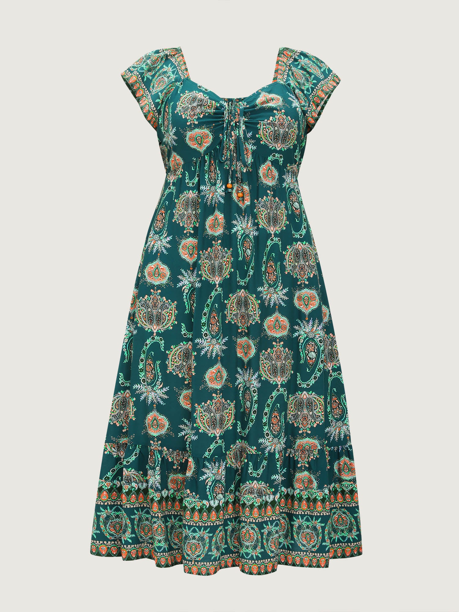 Paisley Print Ruched Adjustable Bodice Maxi Dress - Image 6
