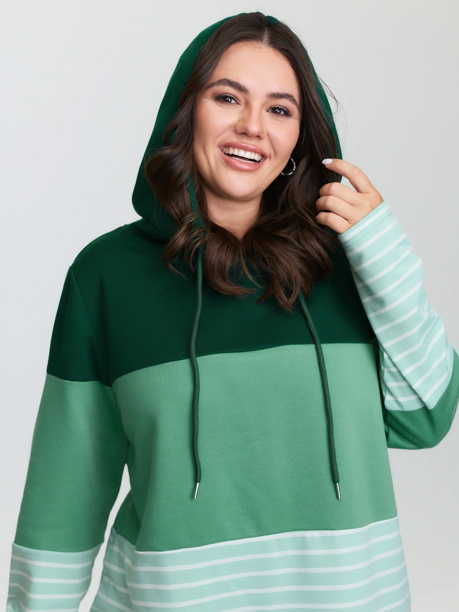 Patchwork Striped Drawstring Hoodie - Image 2