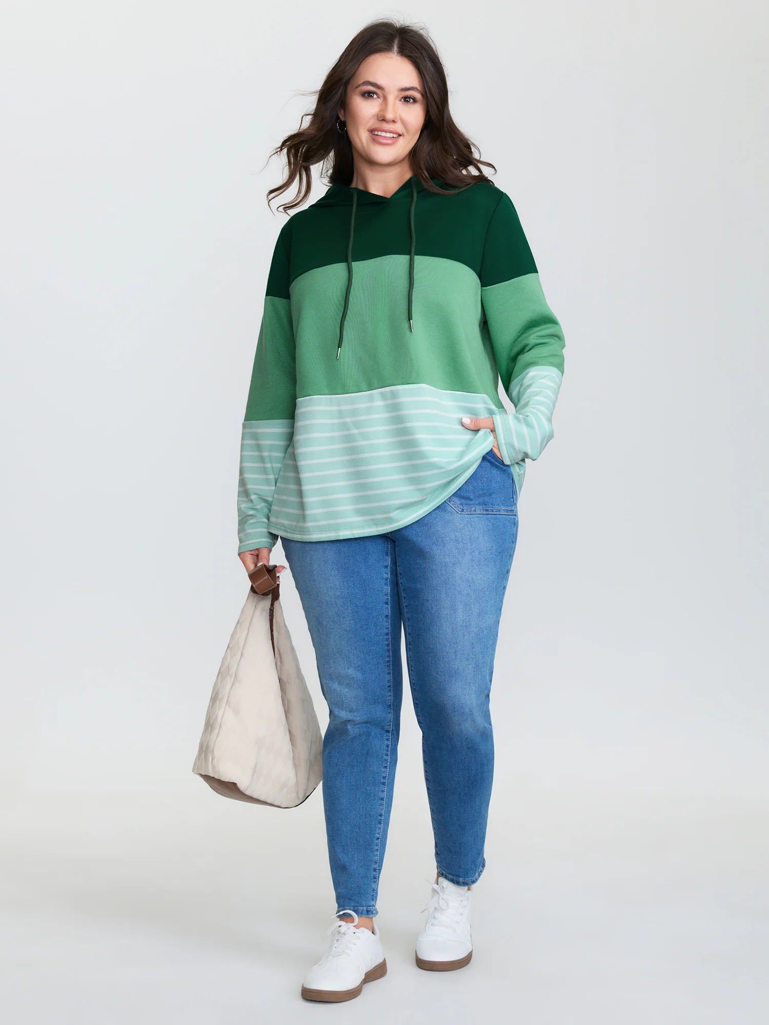 Patchwork Striped Drawstring Hoodie - Image 3
