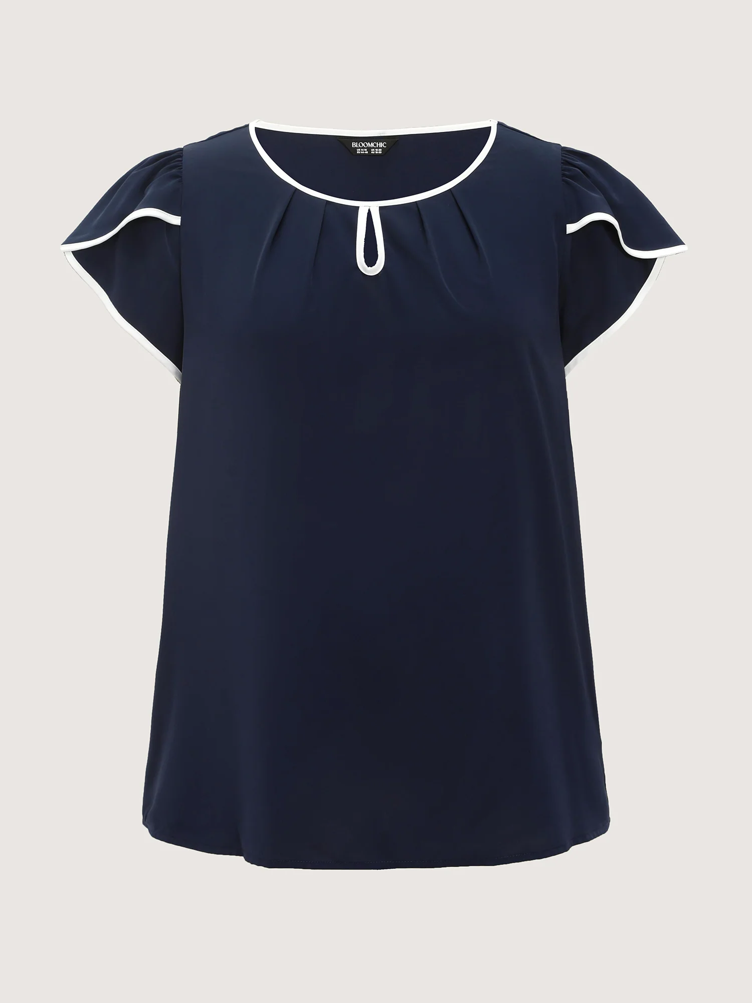 Petal Sleeve Color Contrast Plain Blouse - Image 7