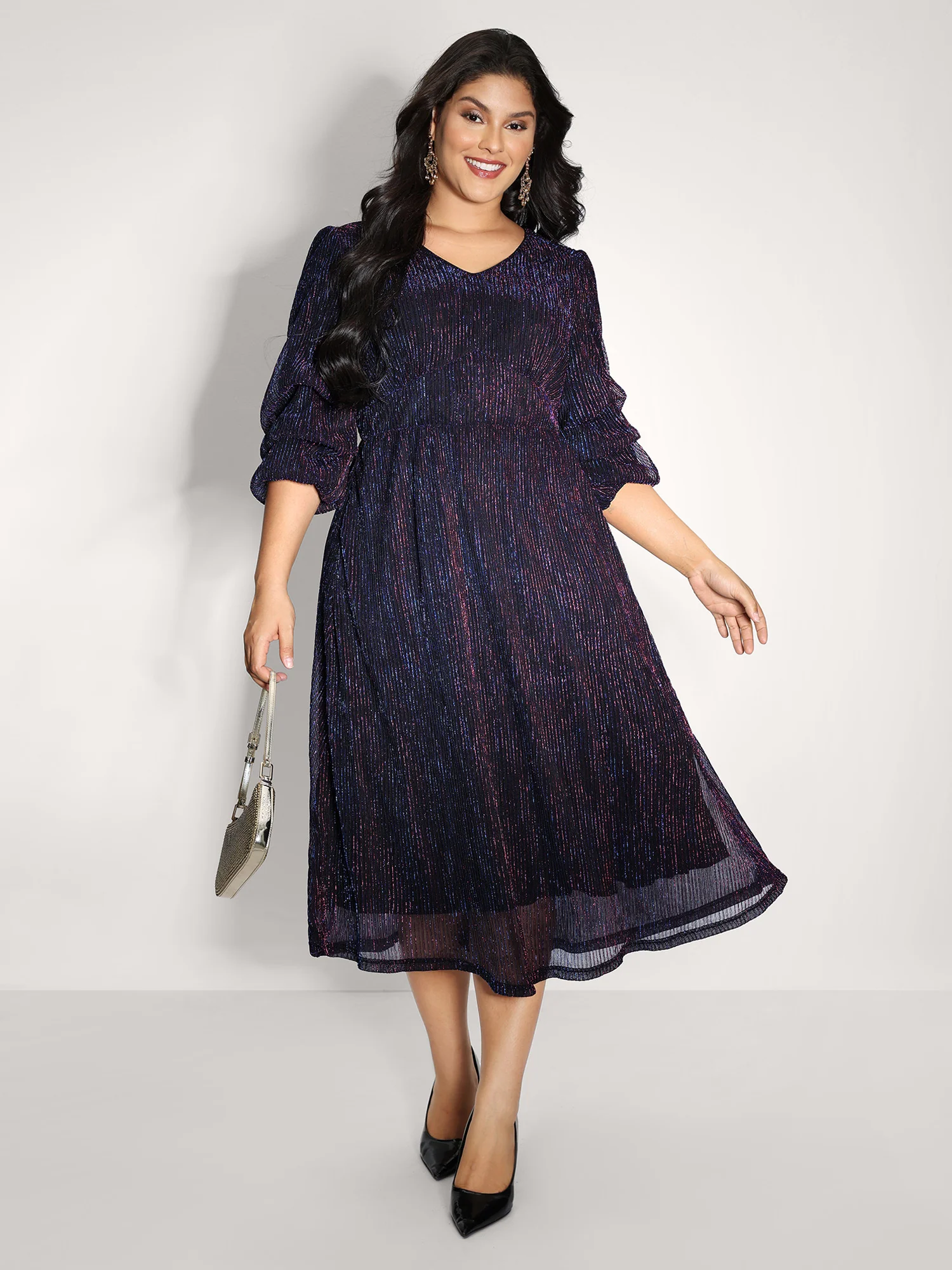 Phantom Silk Stretchy Shirred Waist Midi Dress - Image 3