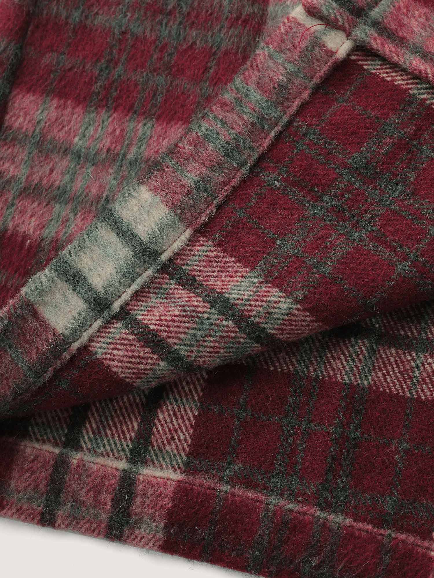 Plaid Fleece Hooded Button Coat - Image 6