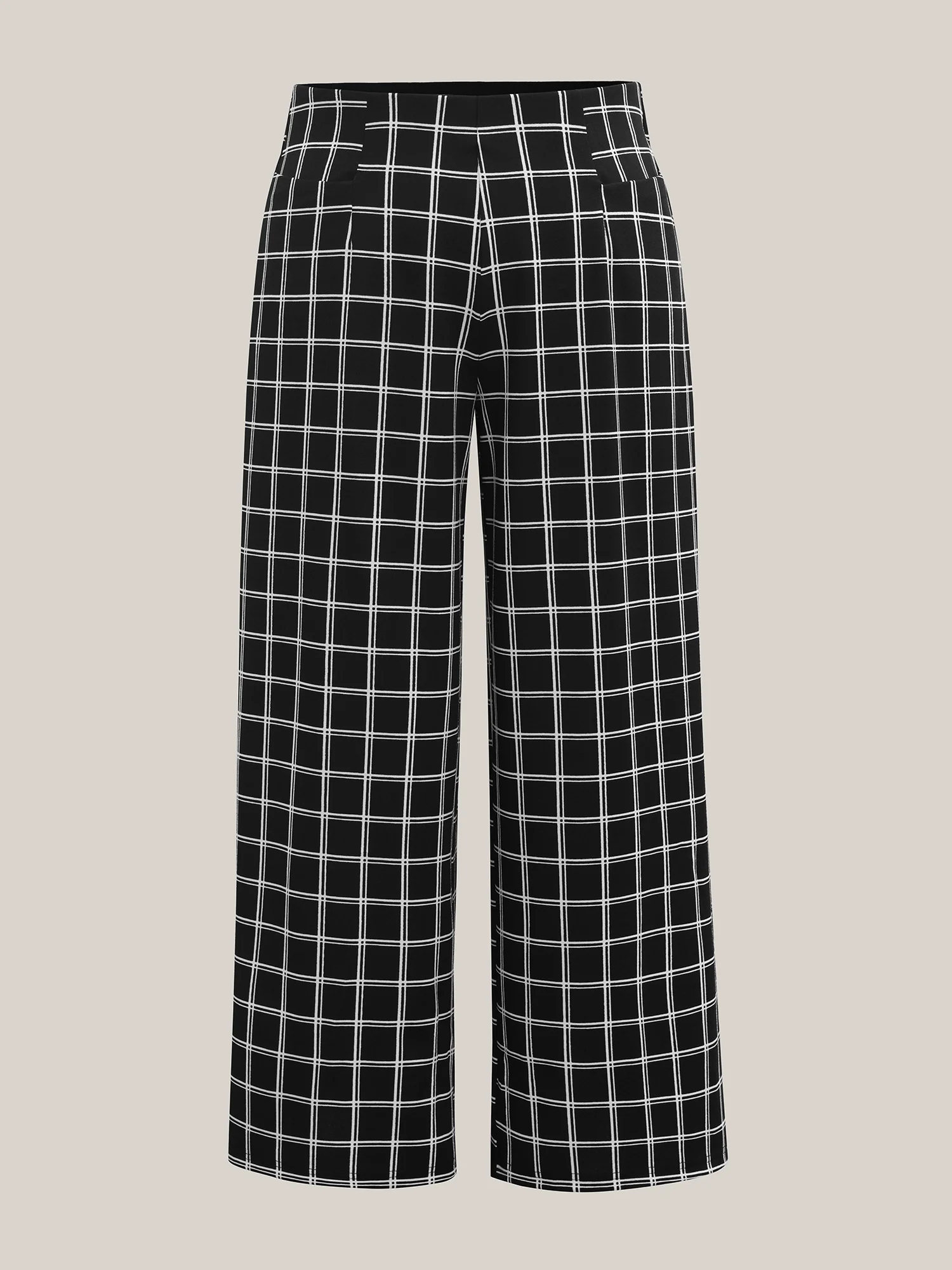 Plaid Pattern Stretchy Waist Wide-Leg Pants - Image 9