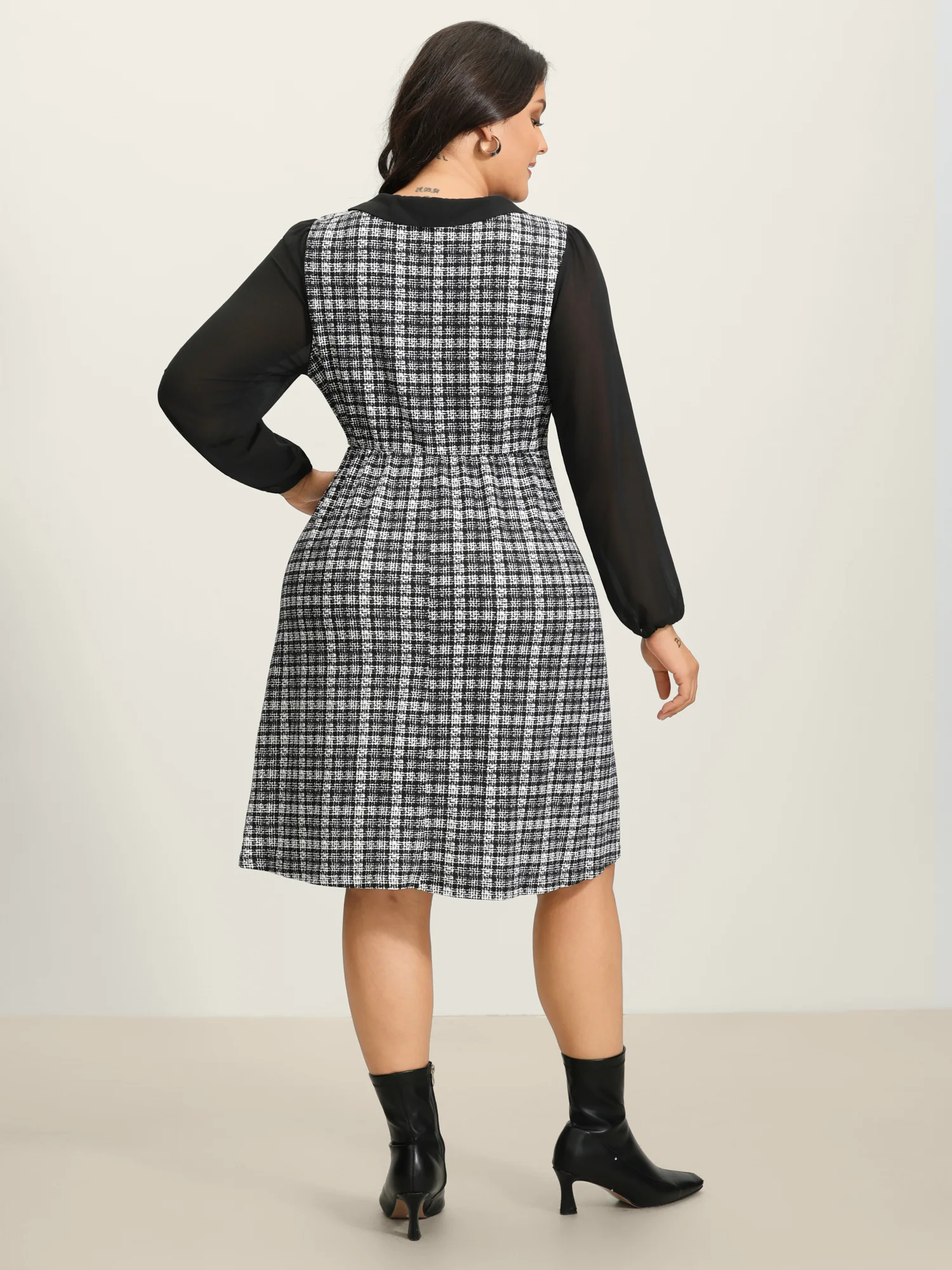 Plaid Stretchy Print Bow-Tie Mini Dress - Image 4