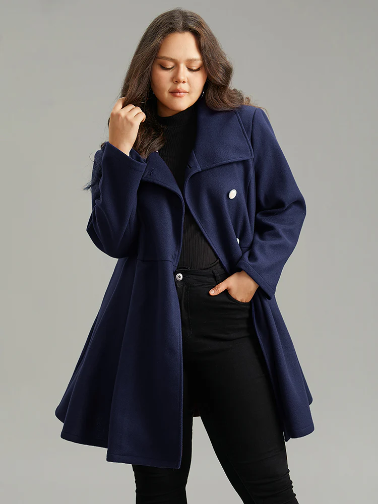Plain Button Up Pocket Asymmetrical Lapel Collar Coat - Image 15
