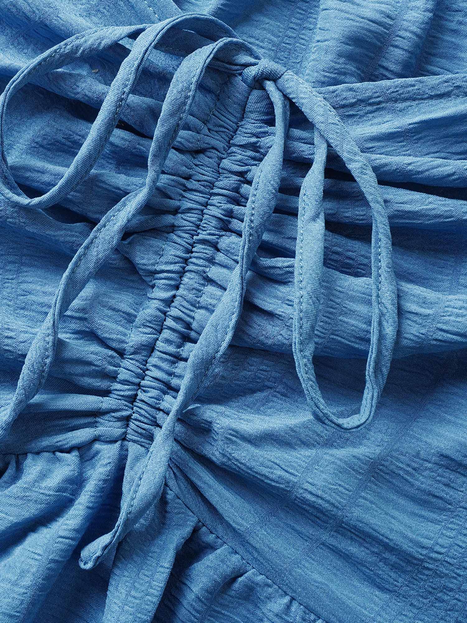 Plain Ruched Drawstring Pocket Ruffle Tiered Dress - Image 9