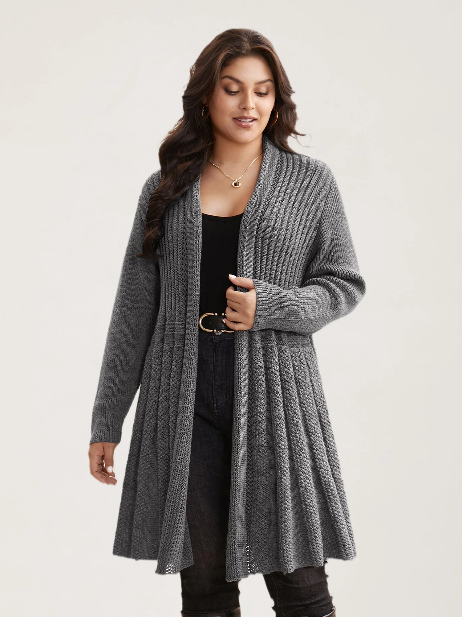 Plain Textured Kimono Collar Cardigan - Image 9