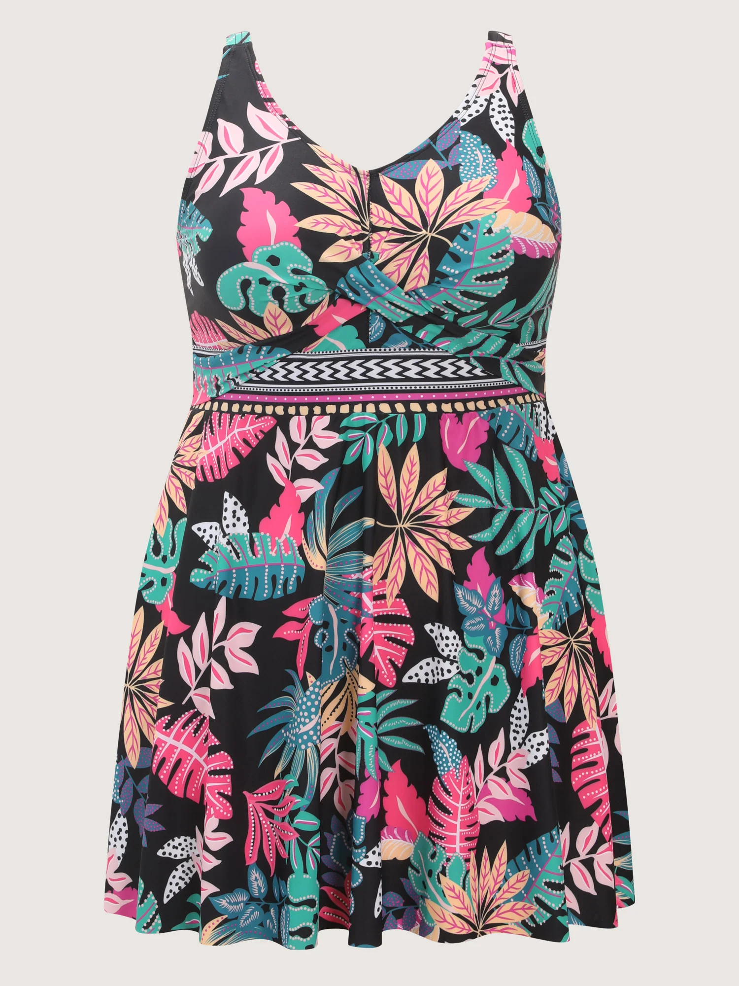 Playful Tropical Floral Print Pockets Swim Dress - Image 7