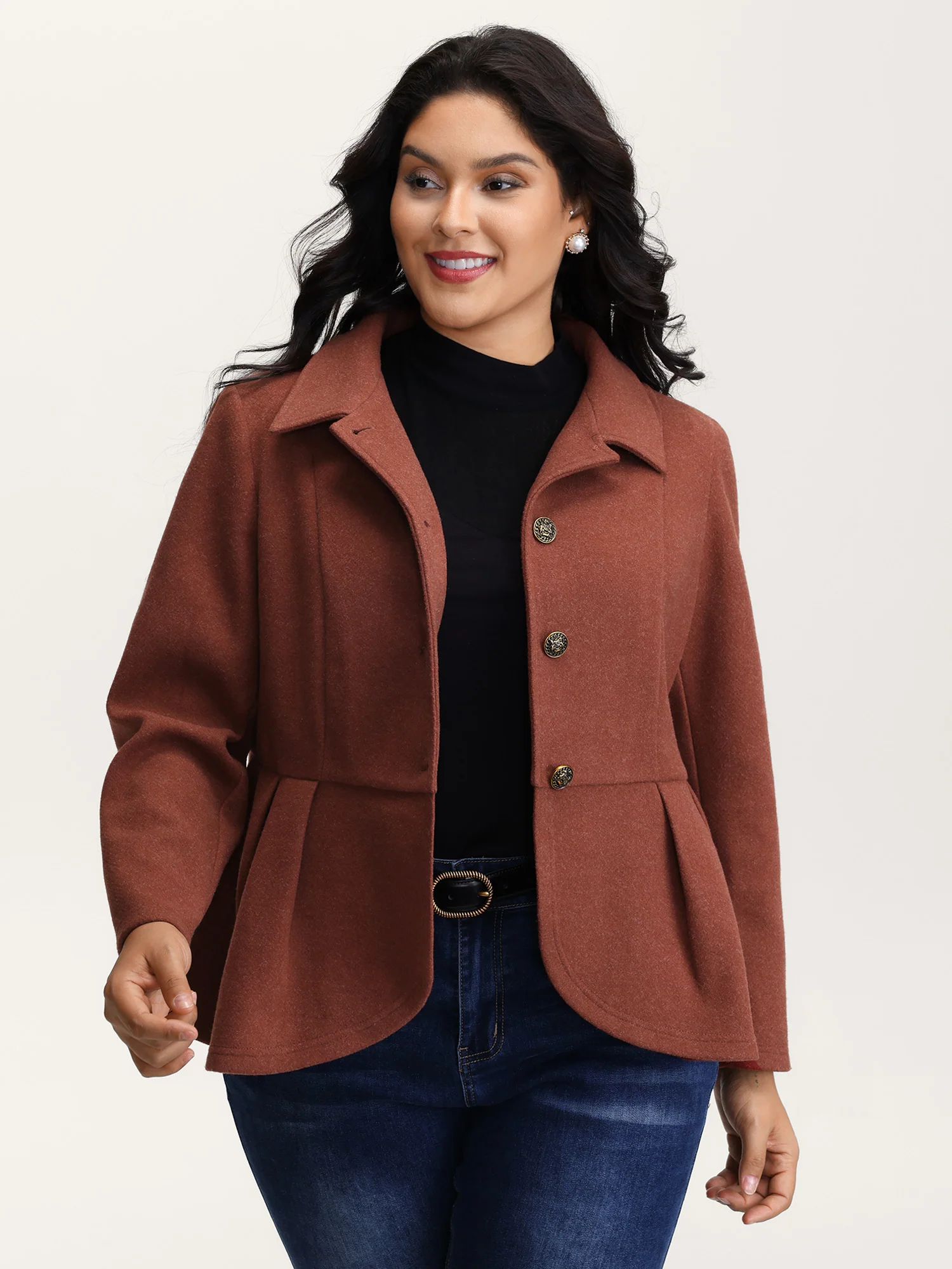 Pleated Curvy Hem Button Blazer - Image 2