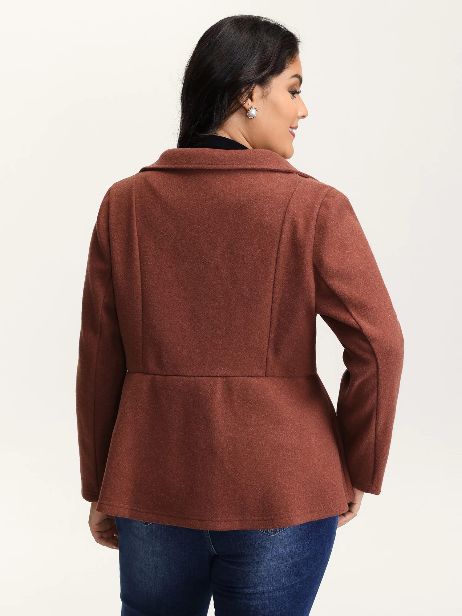 Pleated Curvy Hem Button Blazer - Image 5
