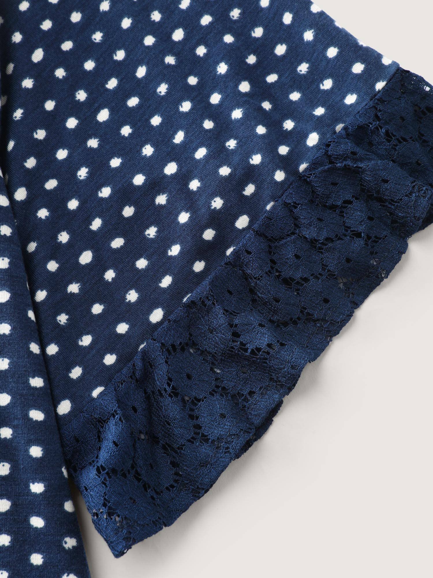 Polka Dots Print Lace Trim Knit Top - Image 5