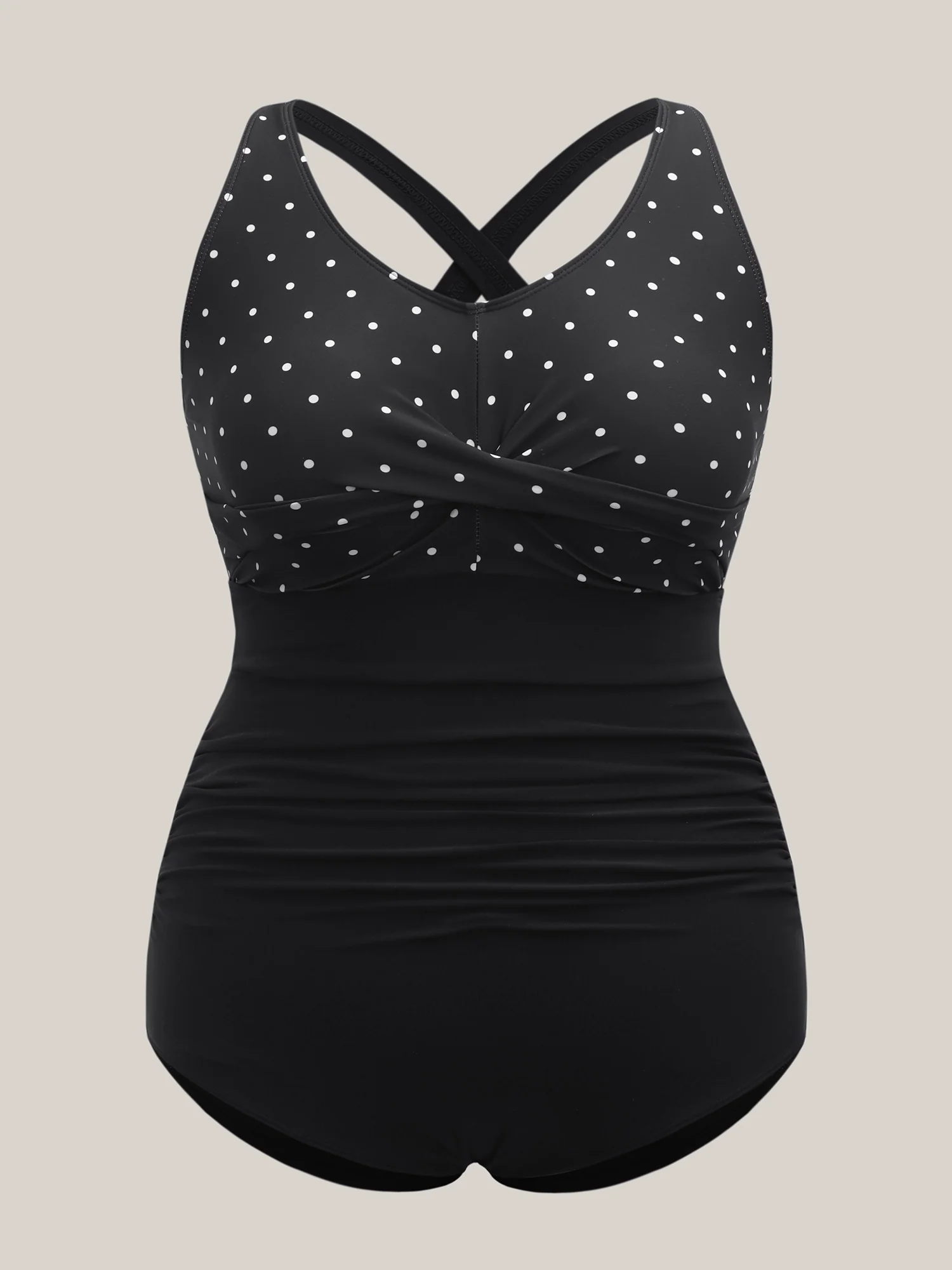 Polka Dots Spliced Ruched One-Piece Swimsuit - Image 7