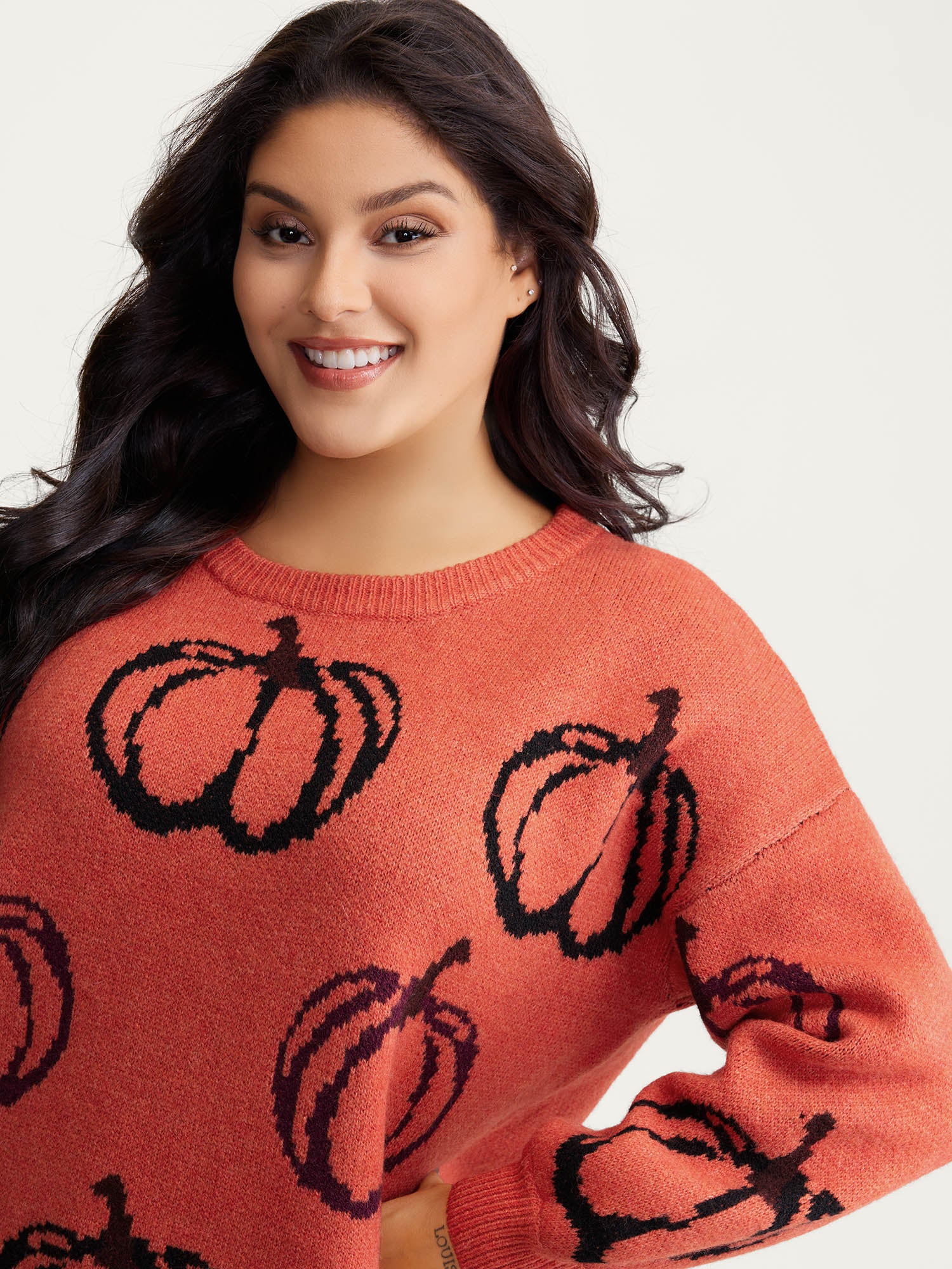 Pumpkin Patch Print Drop Shoulder Pullover - Image 8