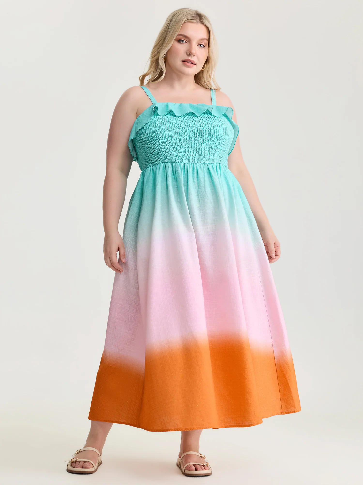 Pure Cotton Color Gradient Ruffled Maxi Dress - Image 3