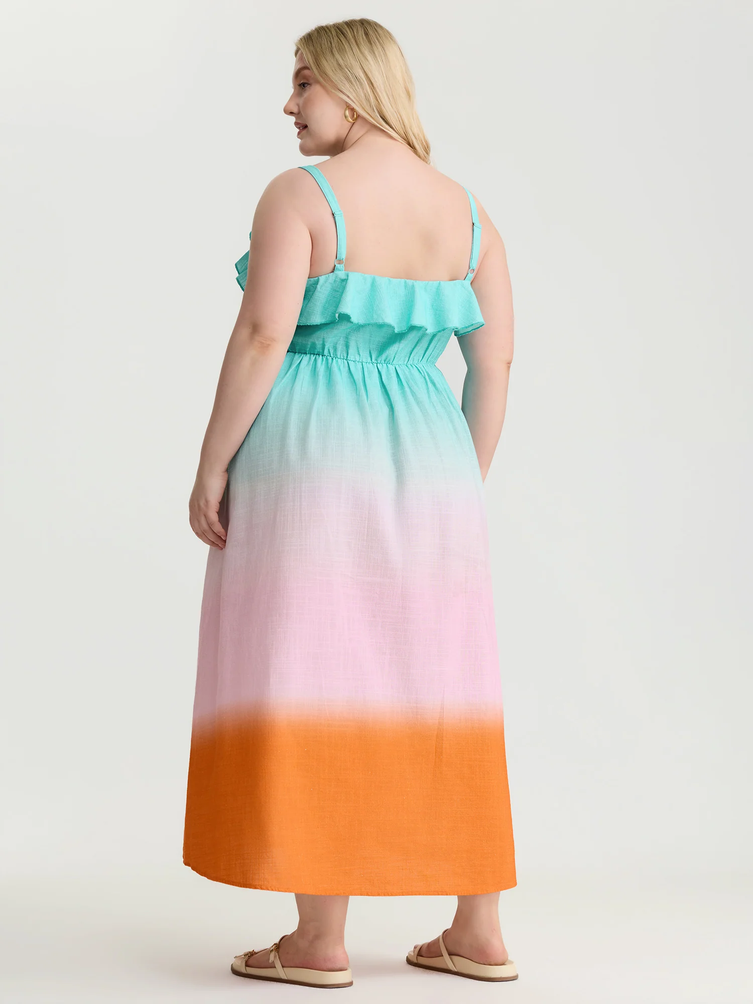 Pure Cotton Color Gradient Ruffled Maxi Dress - Image 4