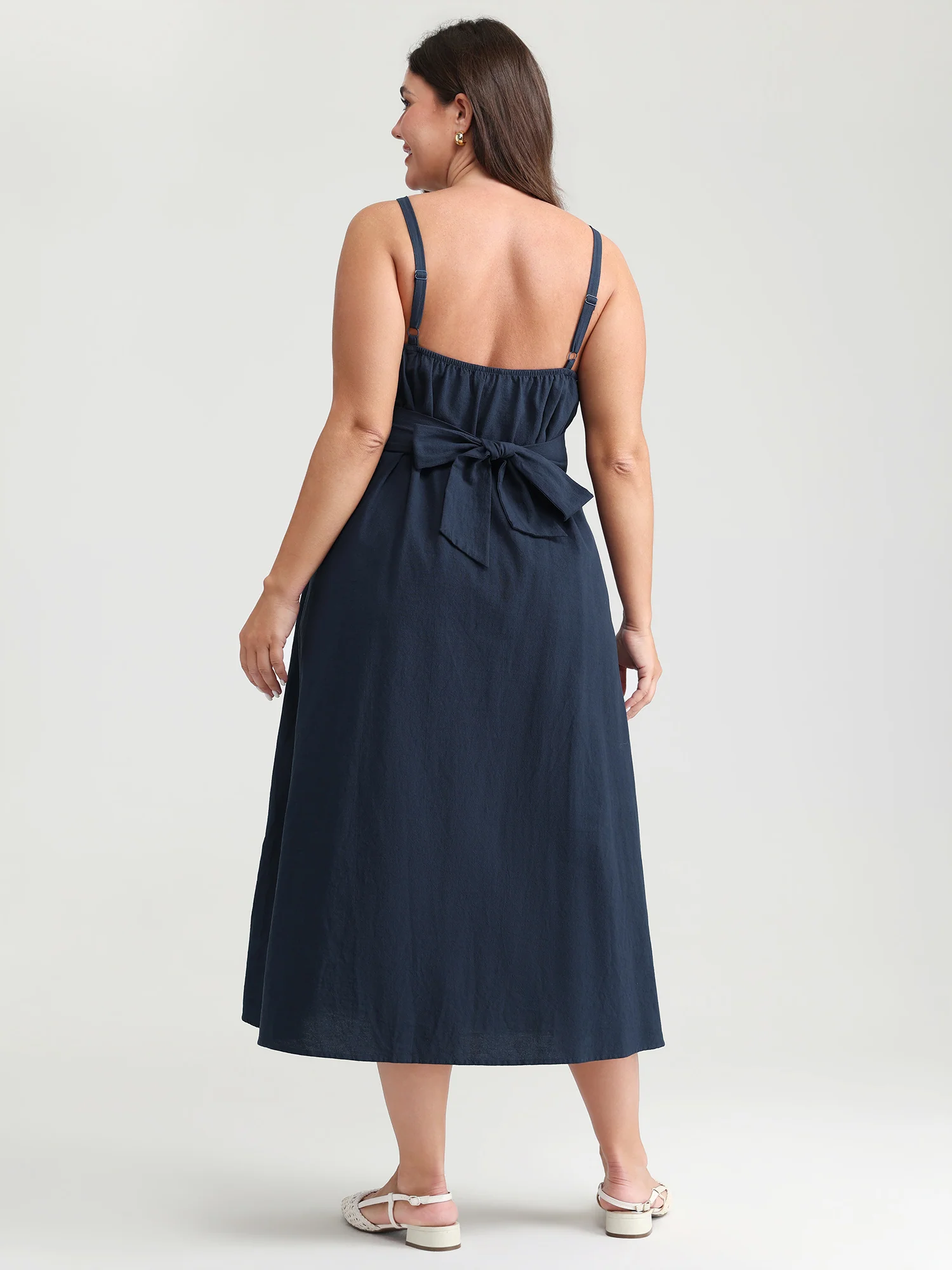 Pure Cotton Pleated Adjustable Midi Dress - Image 5
