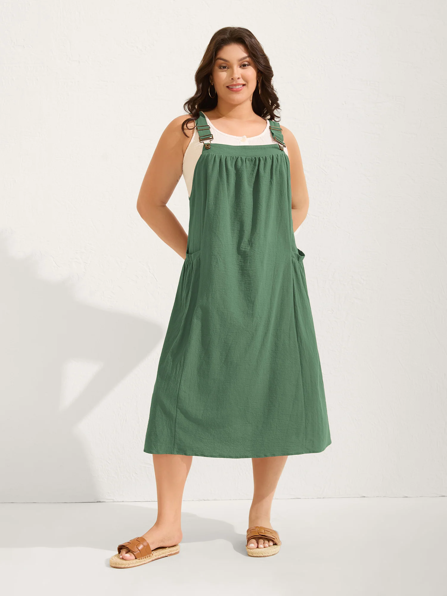 Pure Cotton Pleated Pockets Midi Dress - Image 10