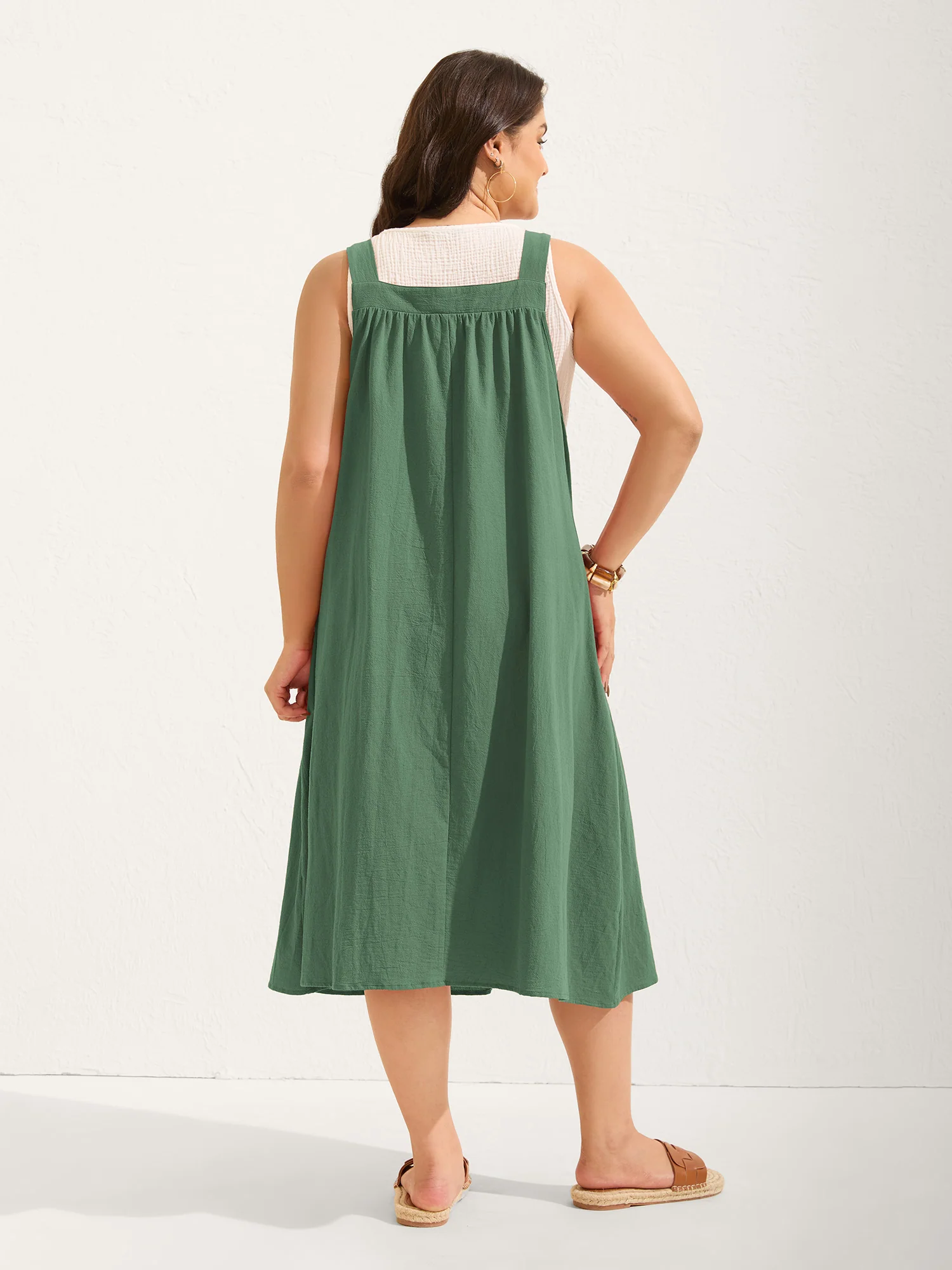 Pure Cotton Pleated Pockets Midi Dress - Image 11