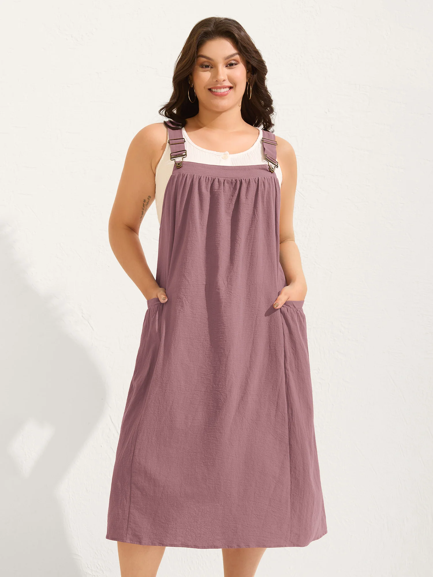 Pure Cotton Pleated Pockets Midi Dress - Image 13