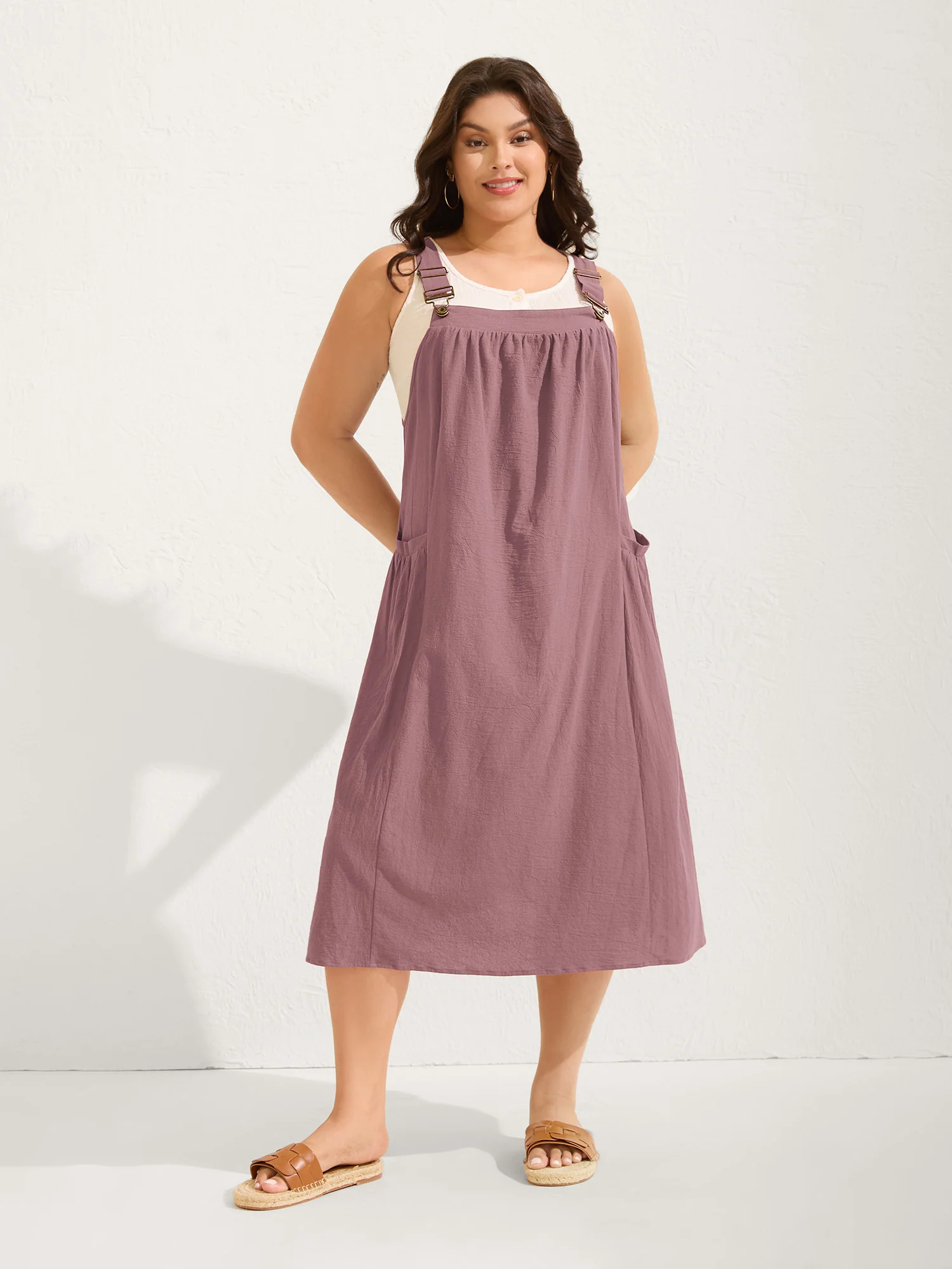 Pure Cotton Pleated Pockets Midi Dress - Image 14