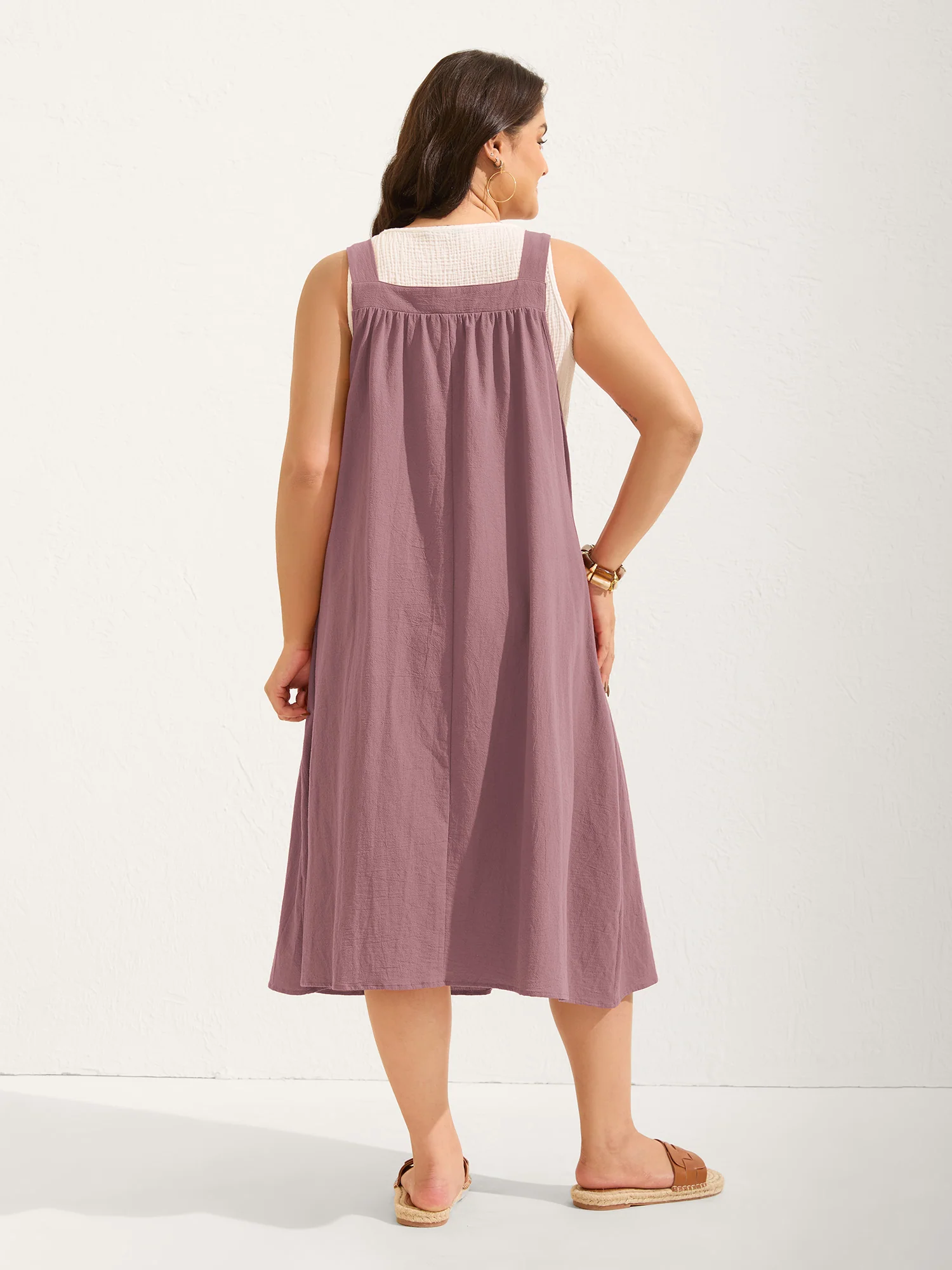Pure Cotton Pleated Pockets Midi Dress - Image 15