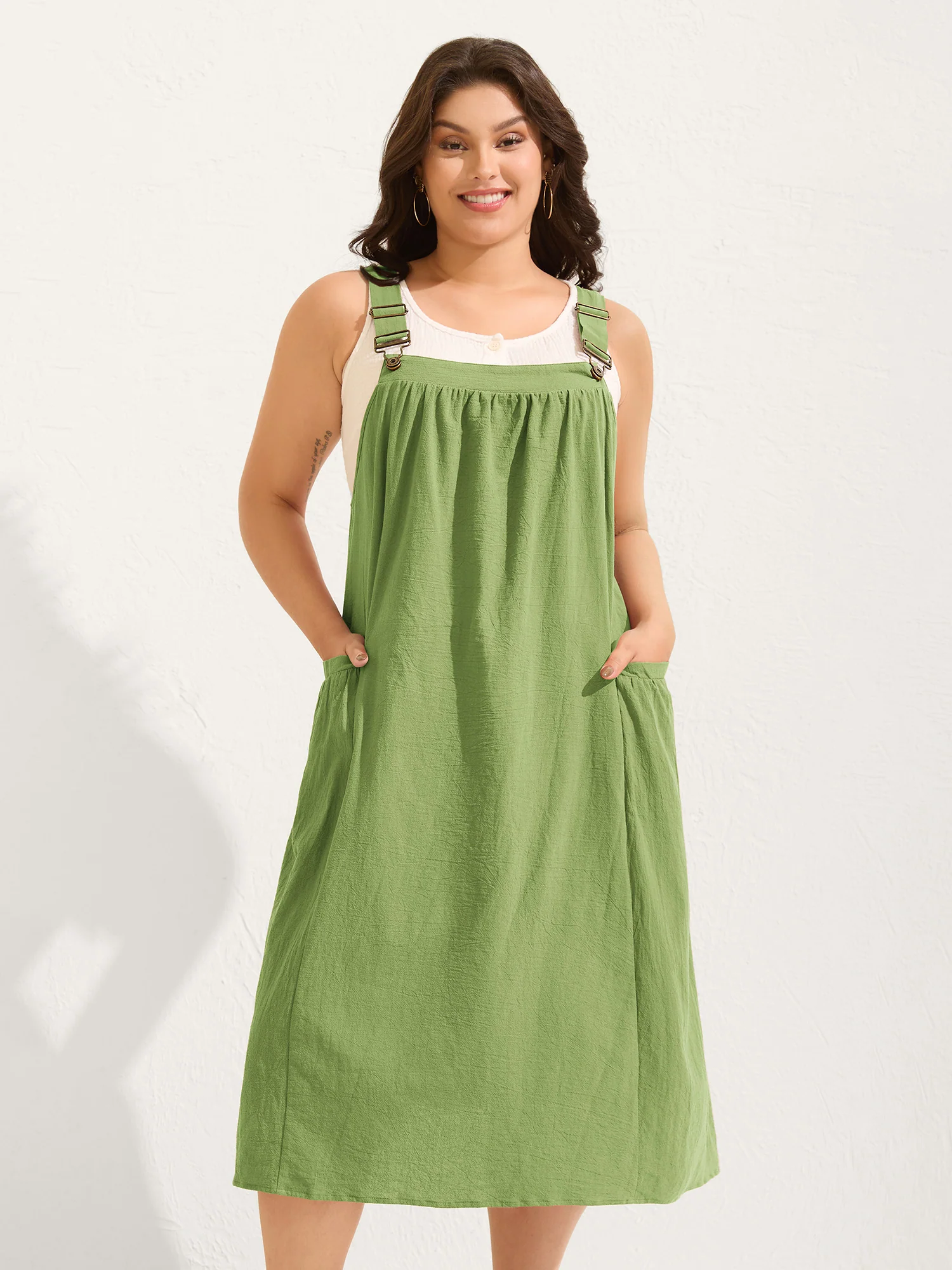 Pure Cotton Pleated Pockets Midi Dress - Image 16