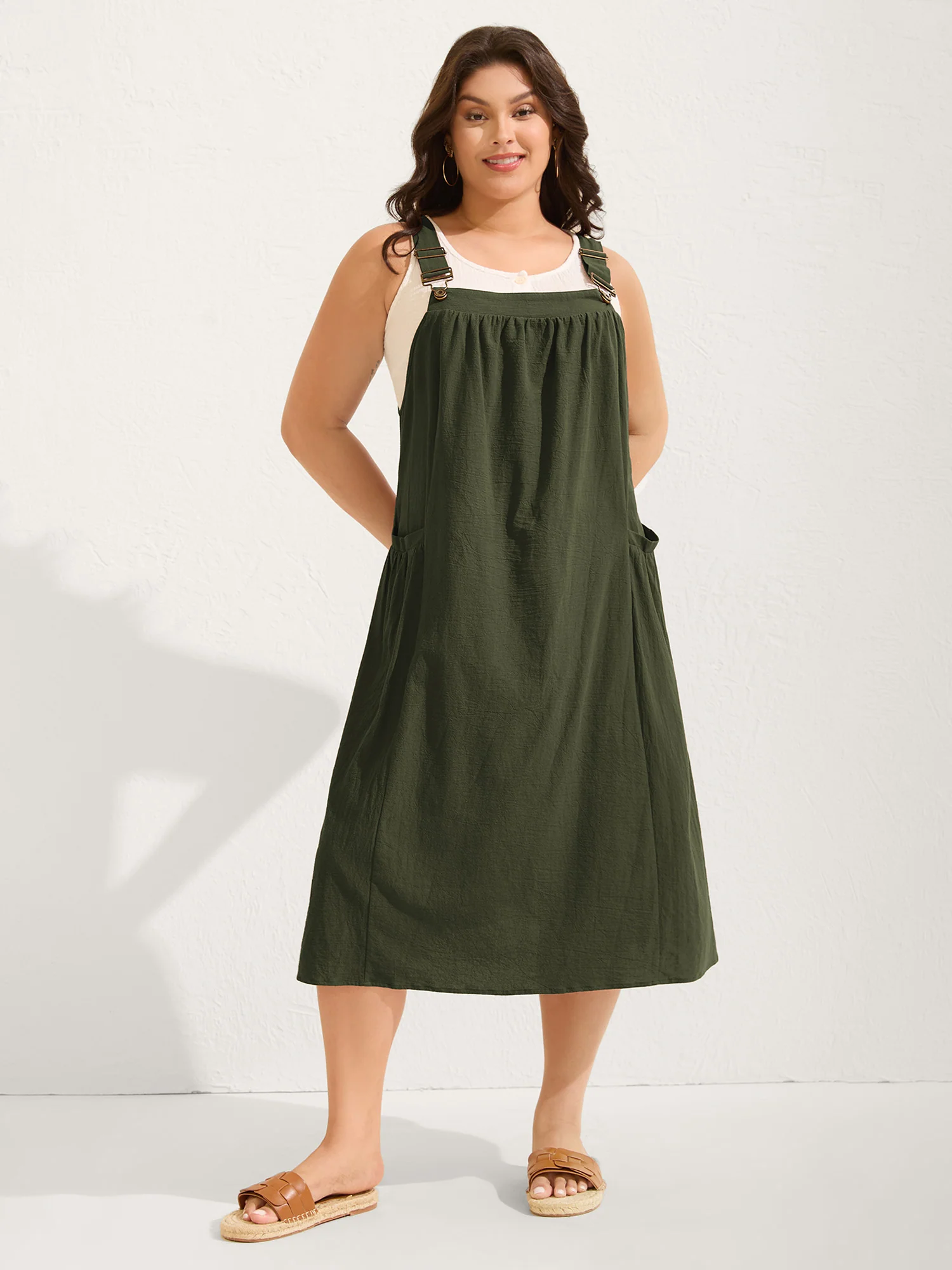 Pure Cotton Pleated Pockets Midi Dress - Image 22