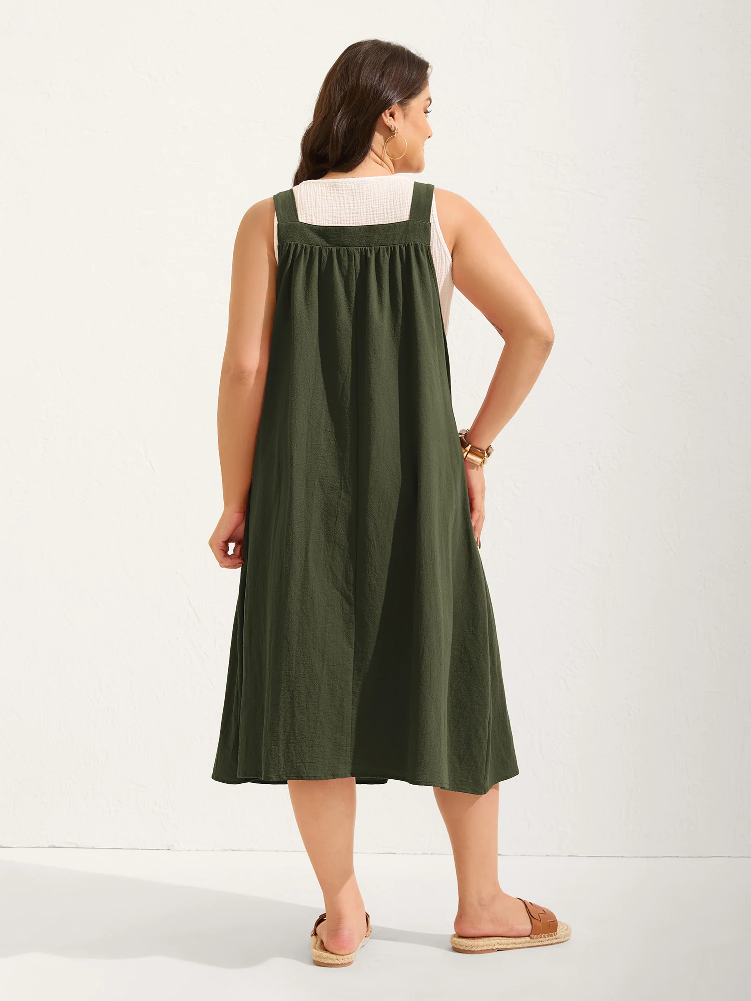 Pure Cotton Pleated Pockets Midi Dress - Image 23