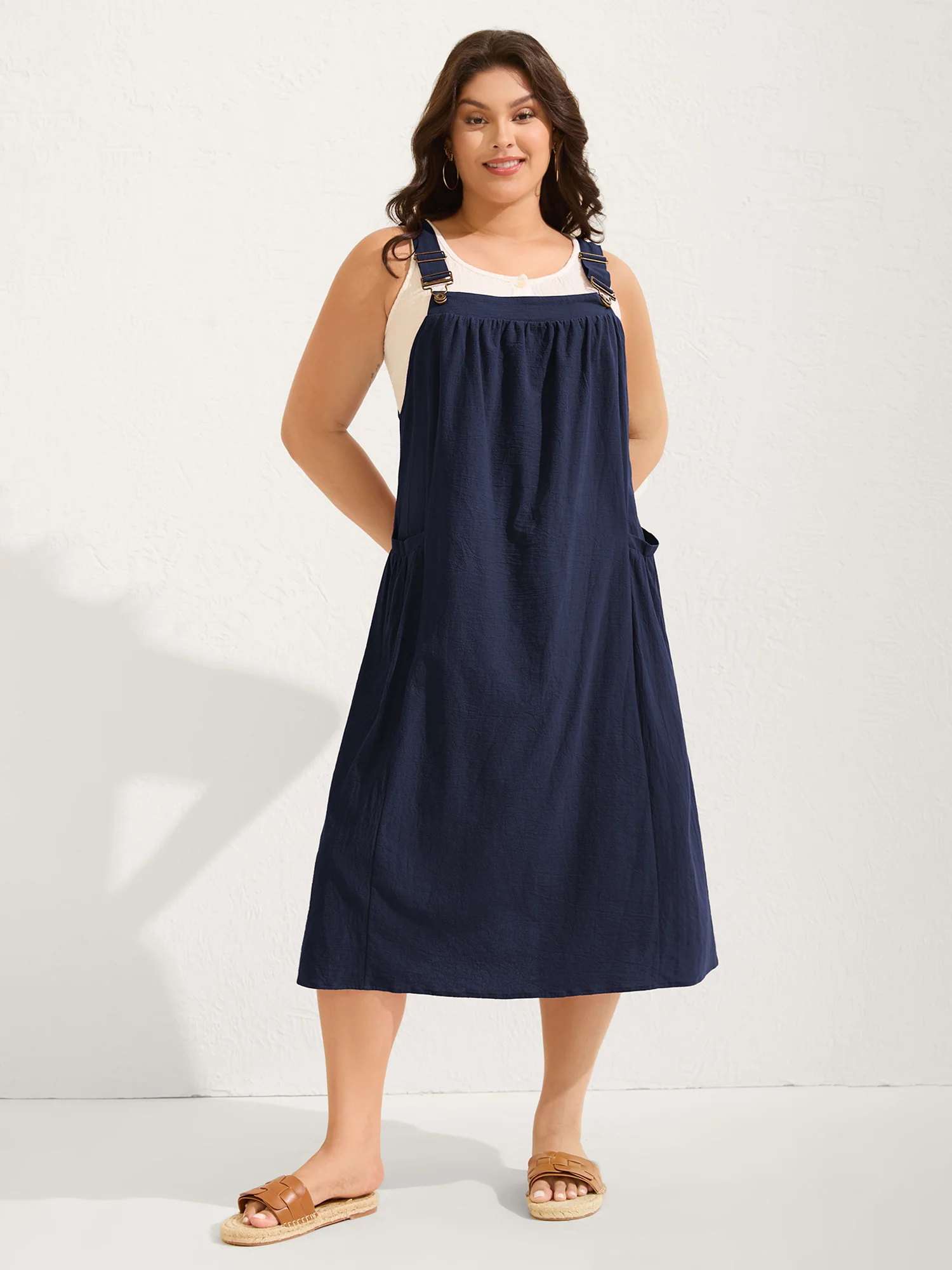 Pure Cotton Pleated Pockets Midi Dress - Image 26