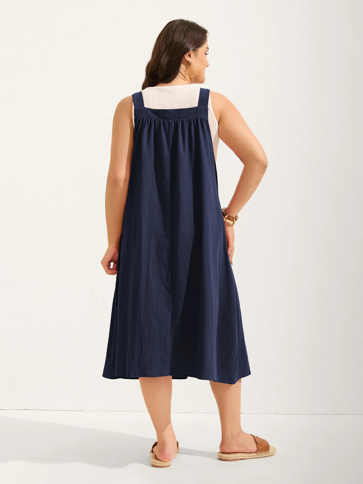 Pure Cotton Pleated Pockets Midi Dress - Image 27