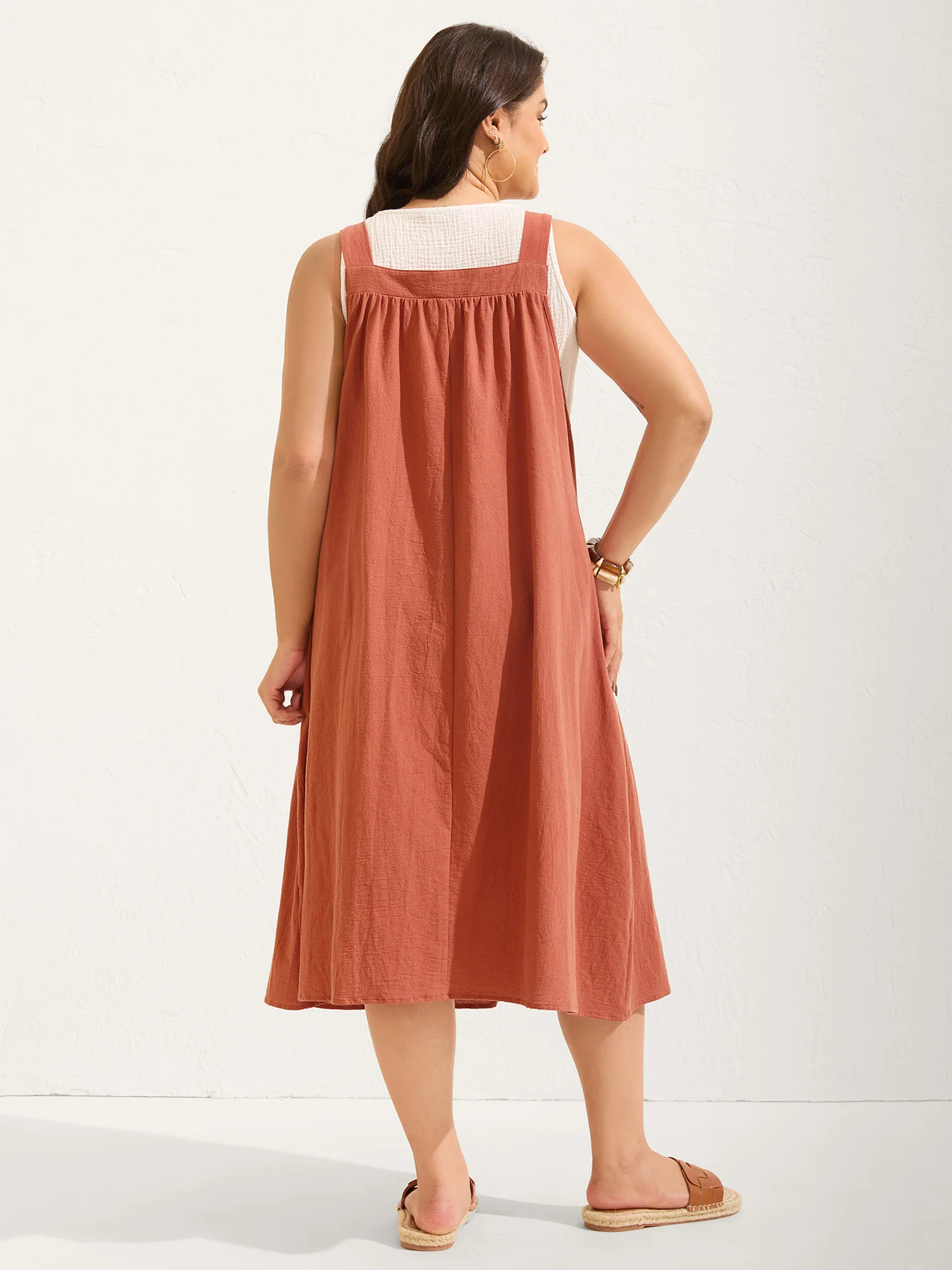 Pure Cotton Pleated Pockets Midi Dress - Image 31