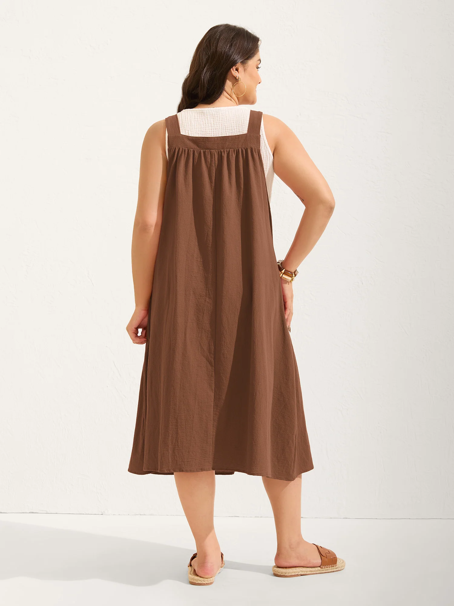 Pure Cotton Pleated Pockets Midi Dress - Image 38