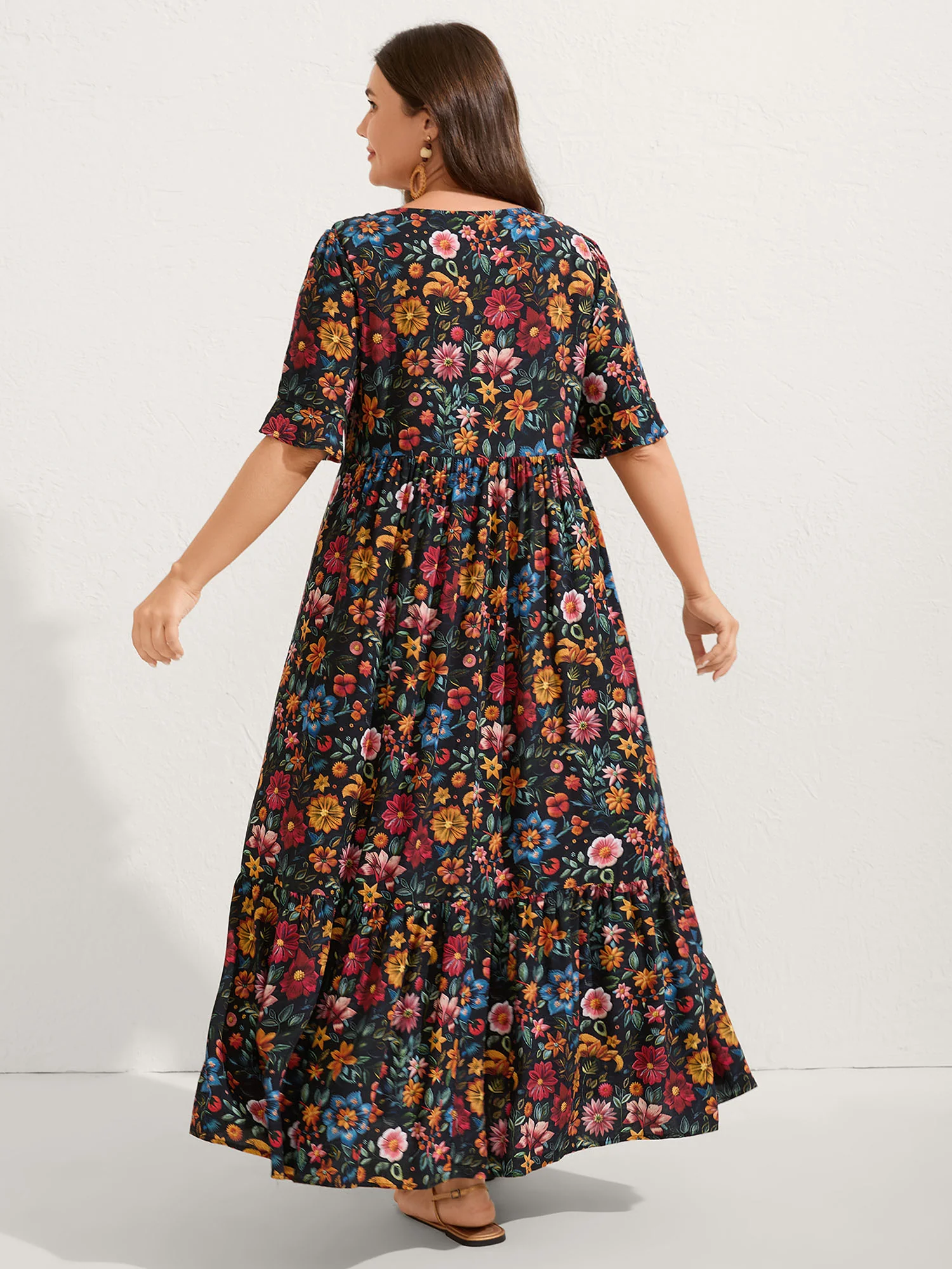 Rayon Floral Lace Trim Button Maxi Dress - Image 4