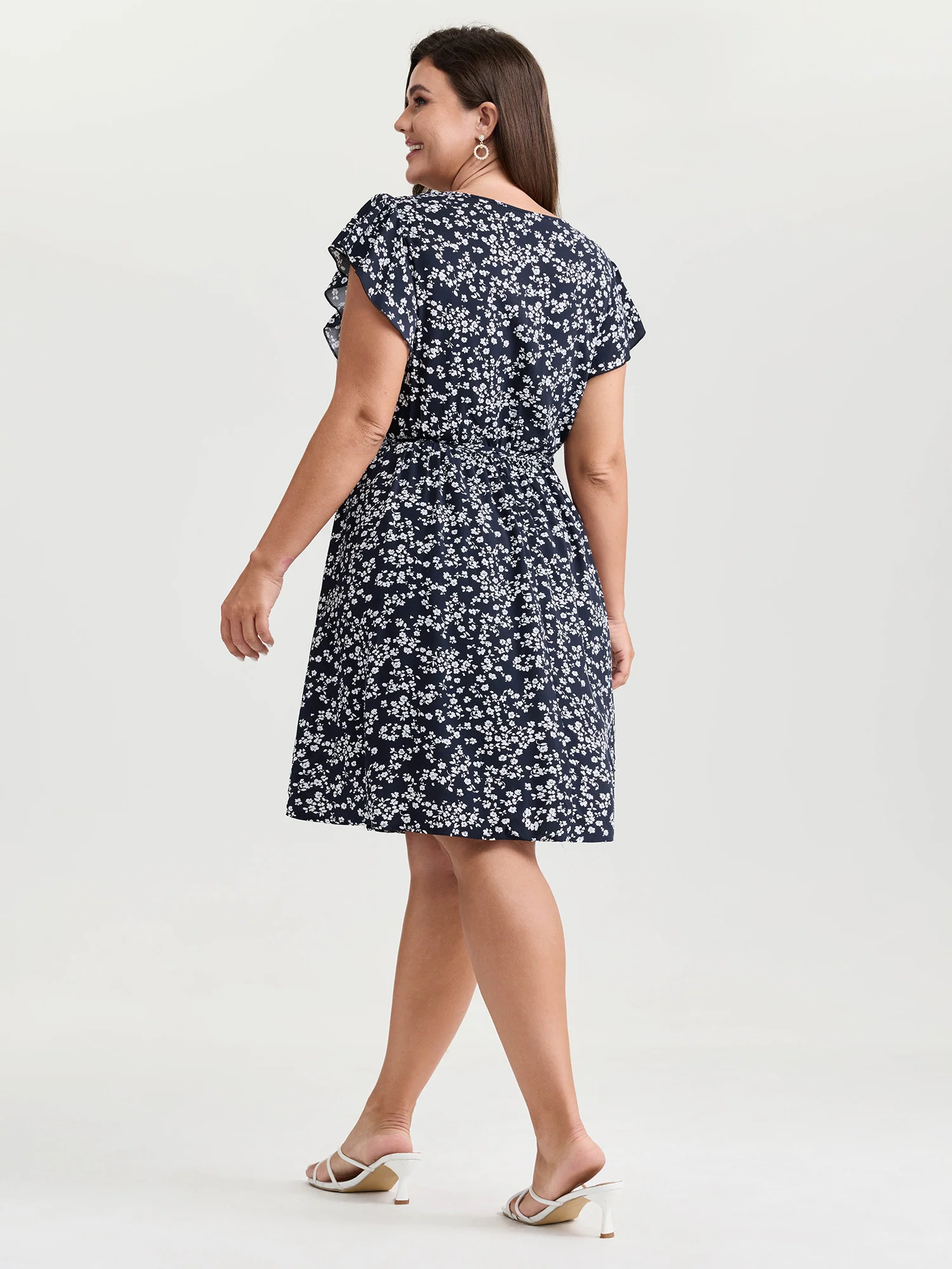 Rayon Floral Print Pleated Pockets Mini Dress - Image 4