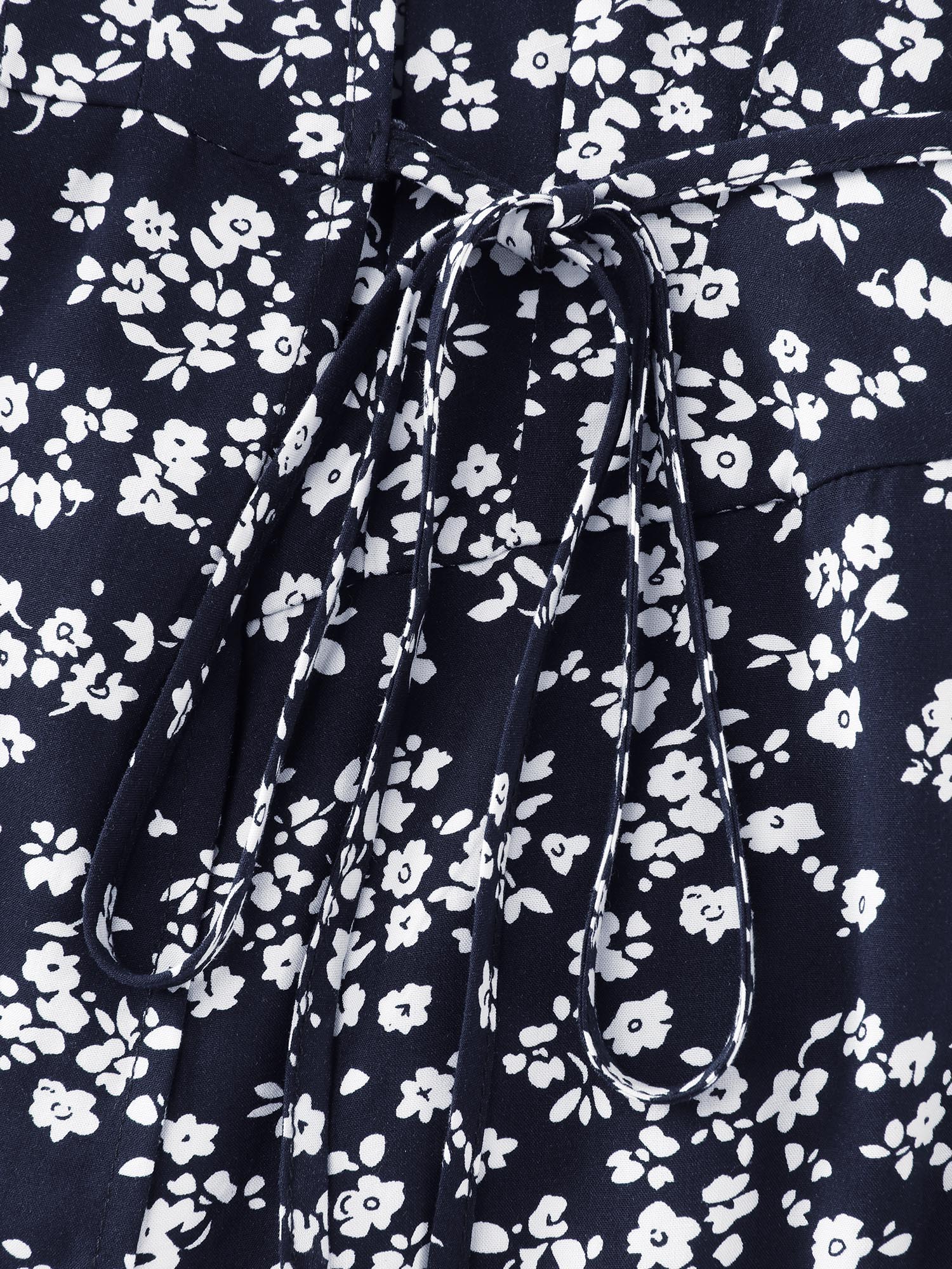 Rayon Floral Print Pleated Pockets Mini Dress - Image 6