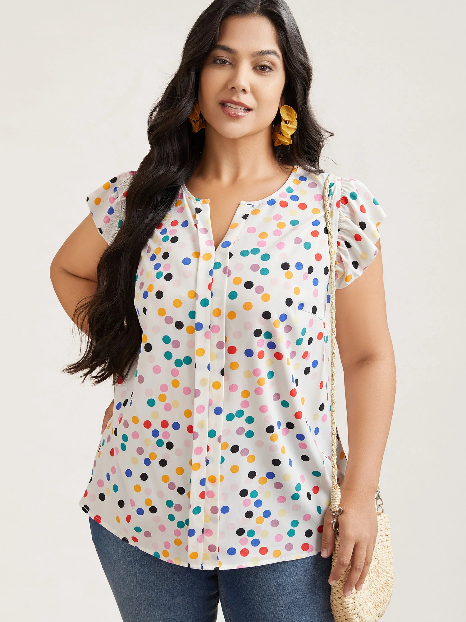 Polka Dot Flutter Sleeve Blouse - Image 3