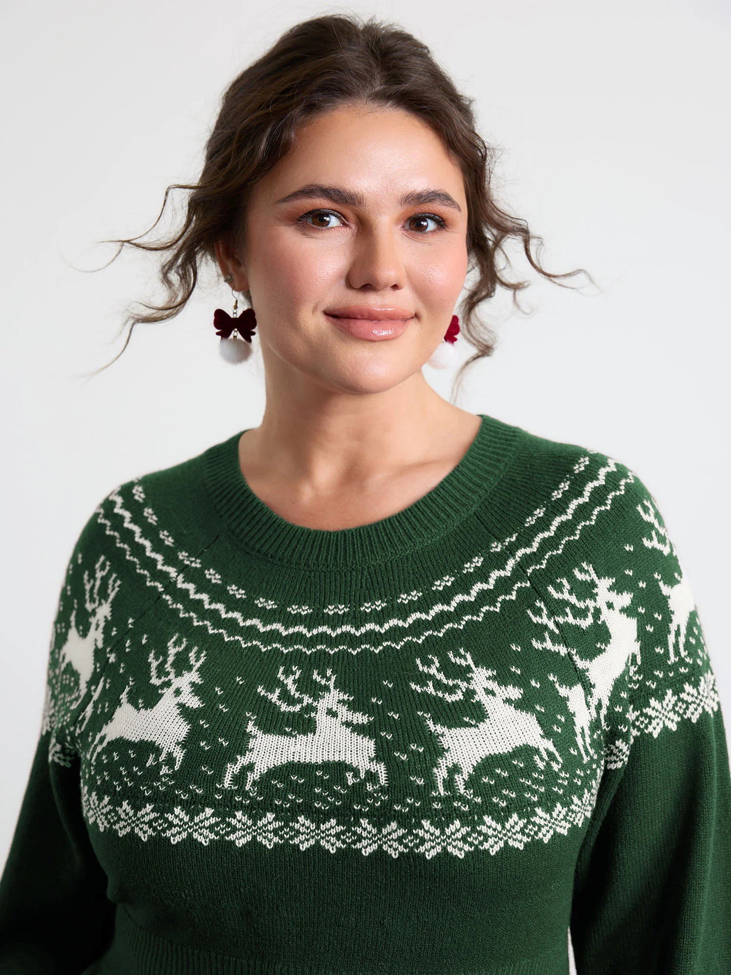 Reindeer Print Cinched-Waist Sweater Mini Dress - Image 10