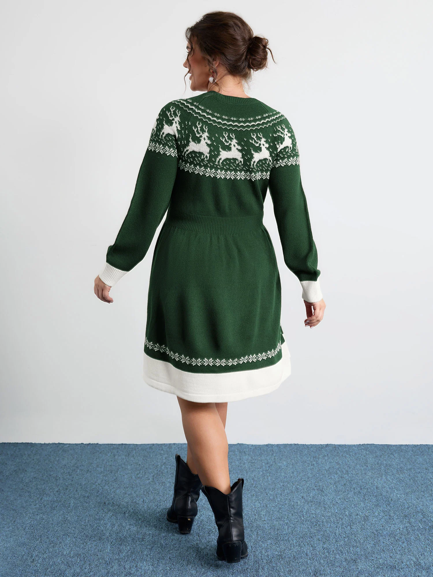 Reindeer Print Cinched-Waist Sweater Mini Dress - Image 12