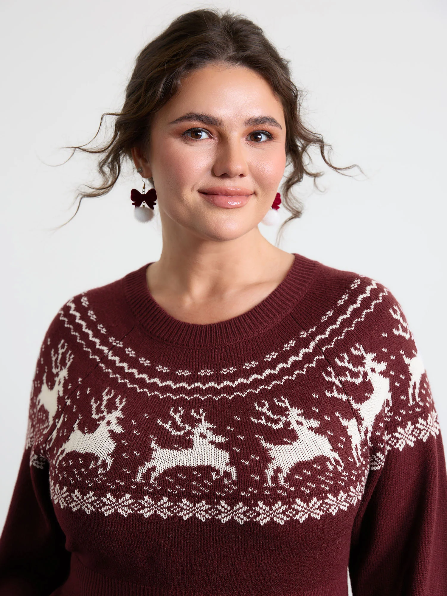 Reindeer Print Cinched-Waist Sweater Mini Dress - Image 14