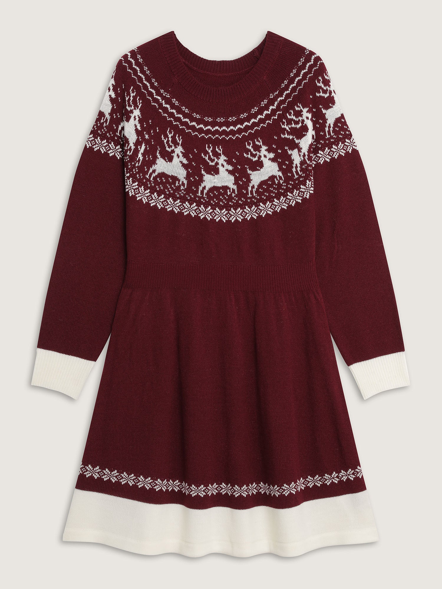 Reindeer Print Cinched-Waist Sweater Mini Dress - Image 19