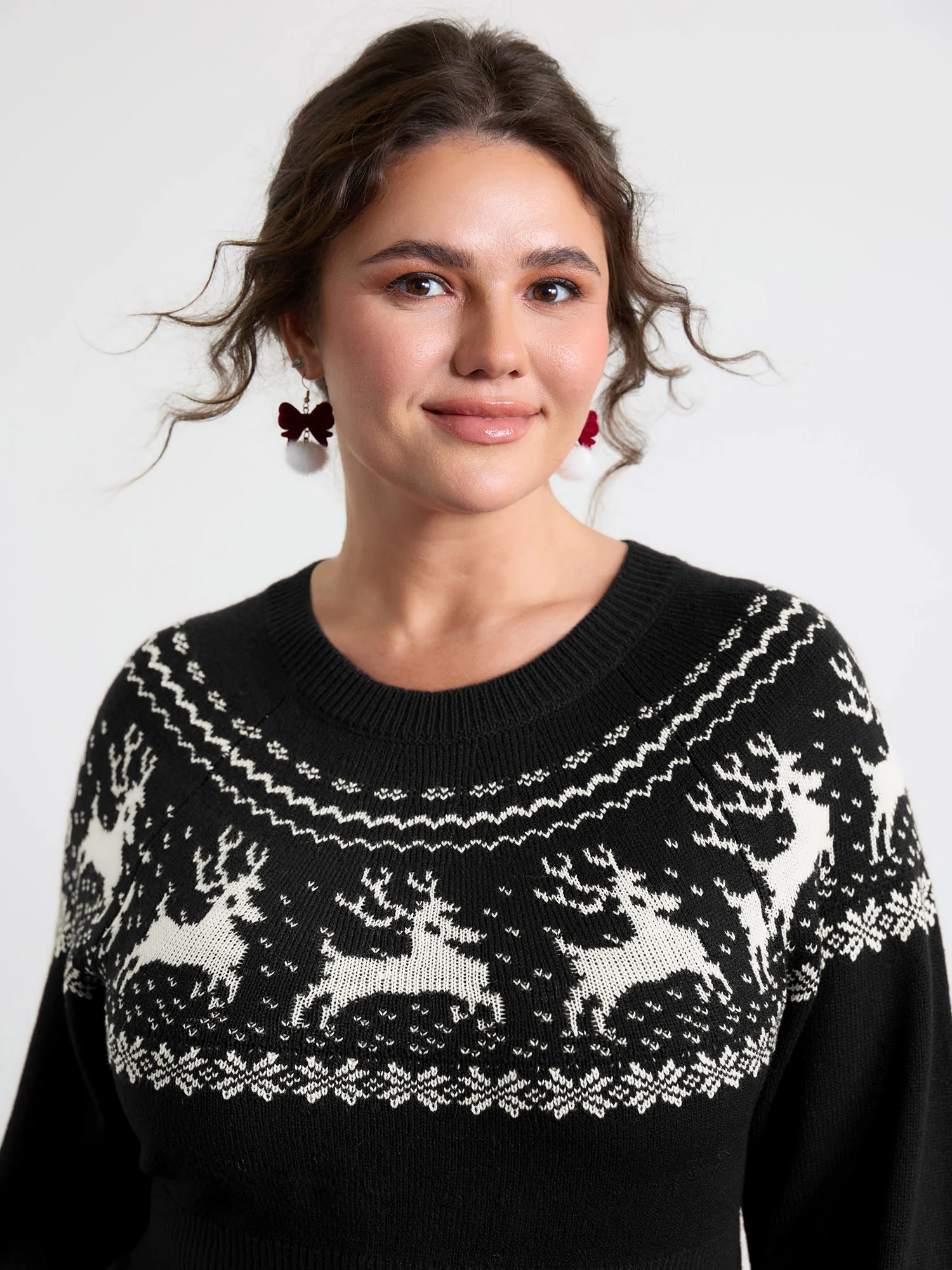 Reindeer Print Cinched-Waist Sweater Mini Dress - Image 2