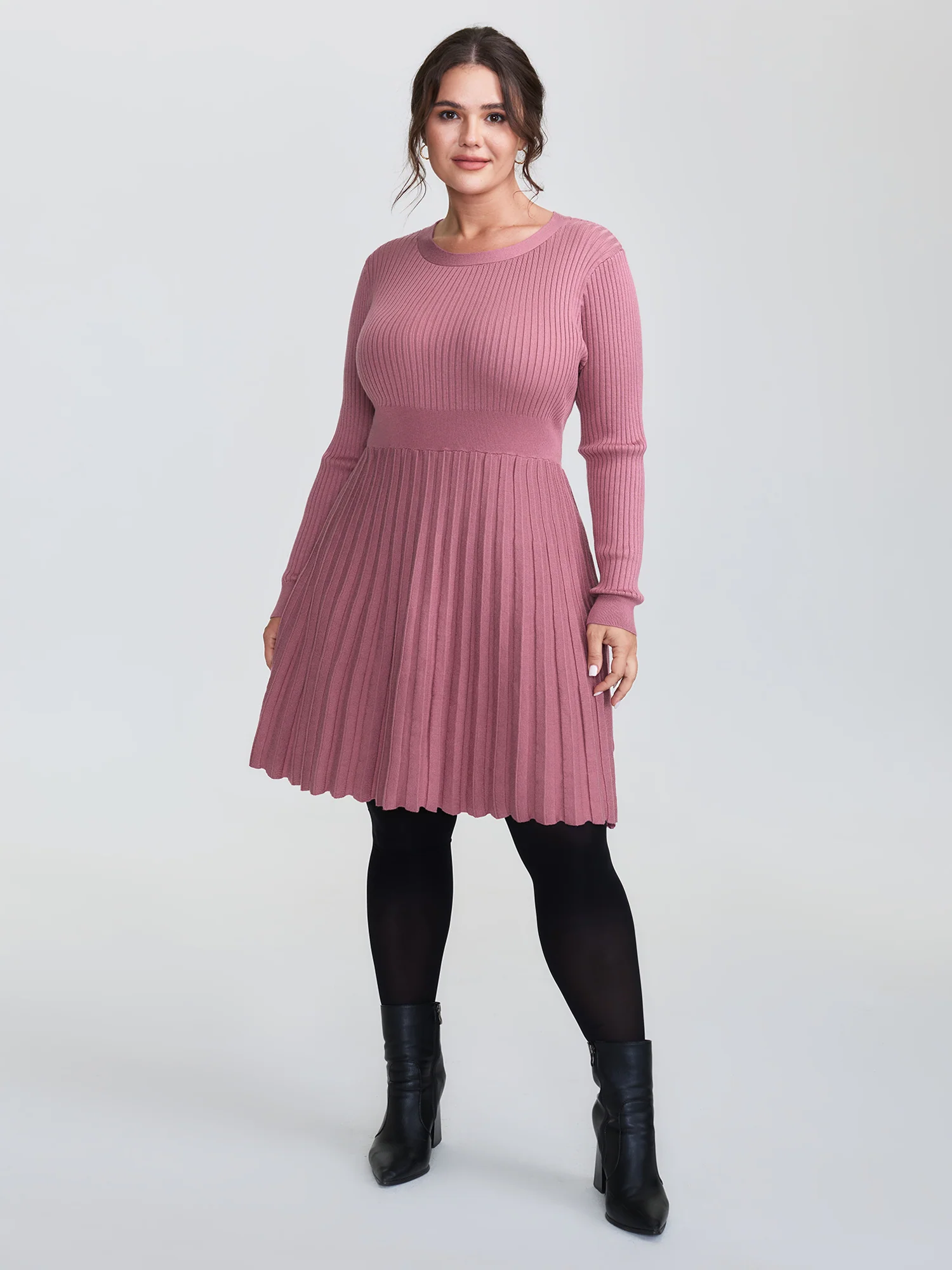 Ribbed Cinched-Waist Bowtie Sweater Dress - Image 2