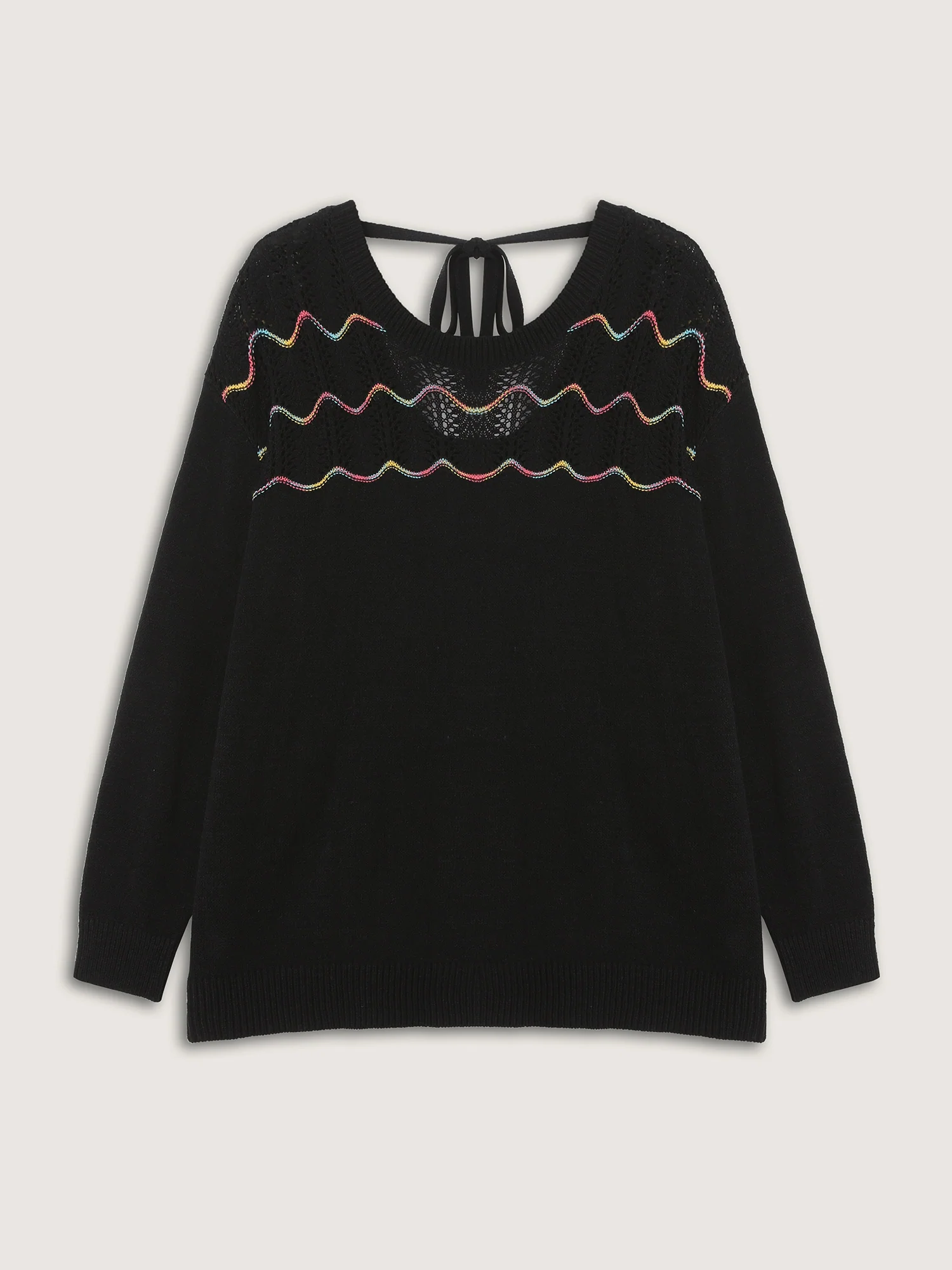 Ripple Textured Sheer Neck Backless Pullover - Image 8