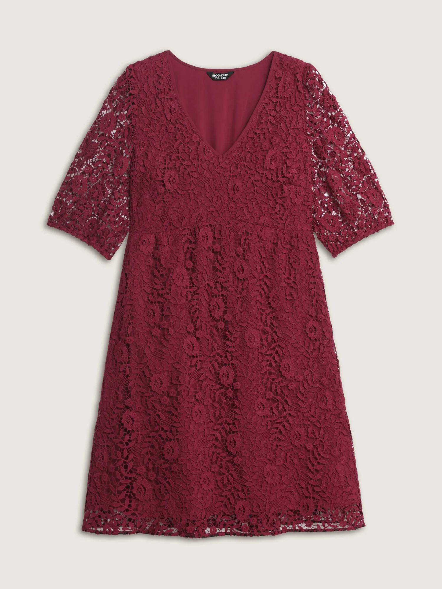 Romantic Lace Trim Puff Sleeve Midi Dress - Image 8