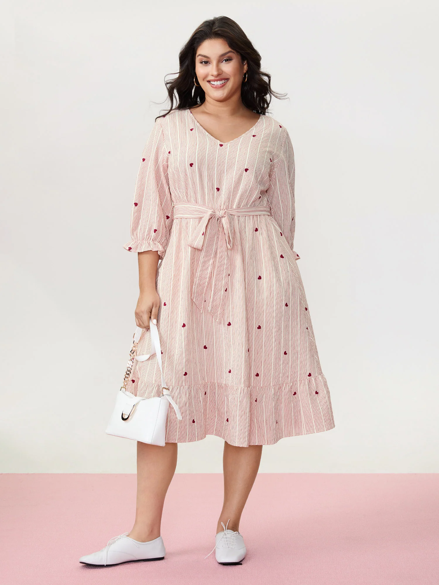 Romantic Ruffled Sleeve Pleated Waist Midi Dress