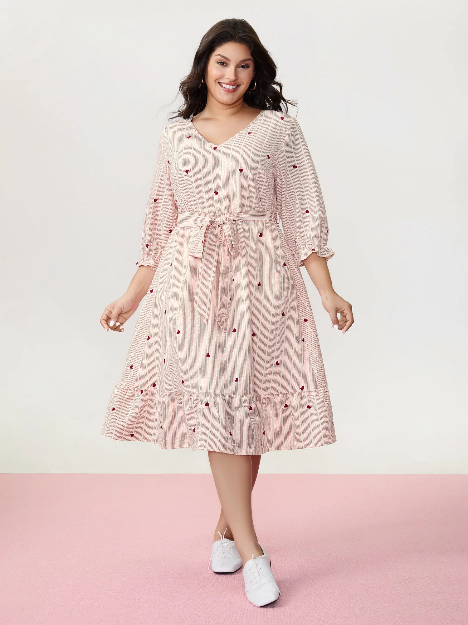 Romantic Ruffled Sleeve Pleated Waist Midi Dress - Image 2