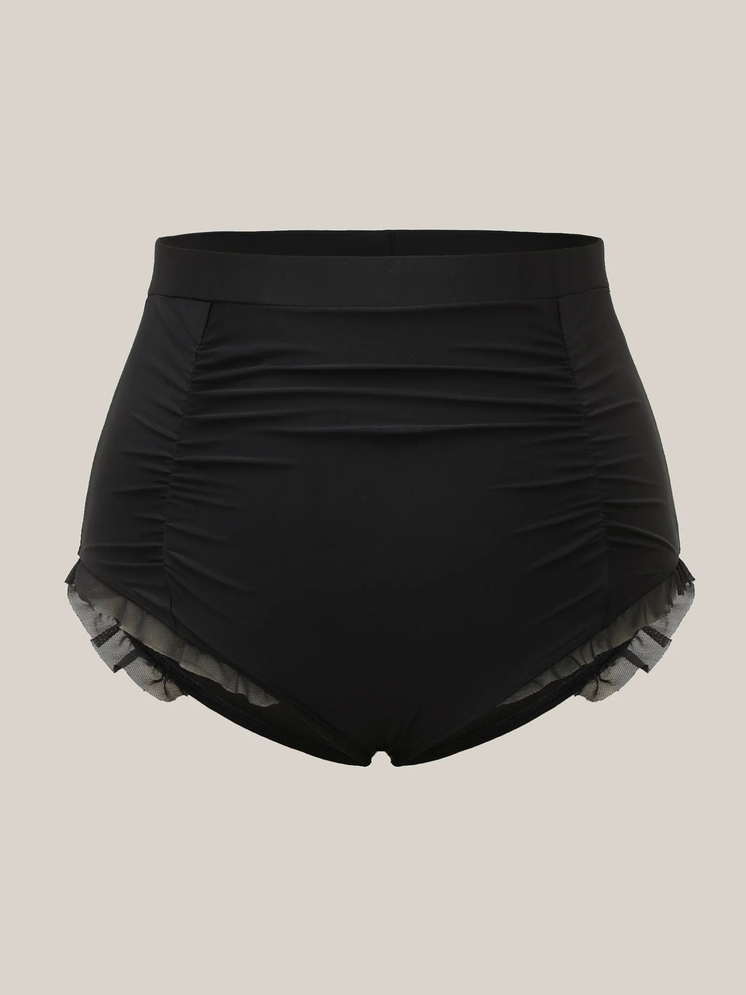 Ruched Mesh Seamed Ruffle Trim Bikini Bottoms - Image 8